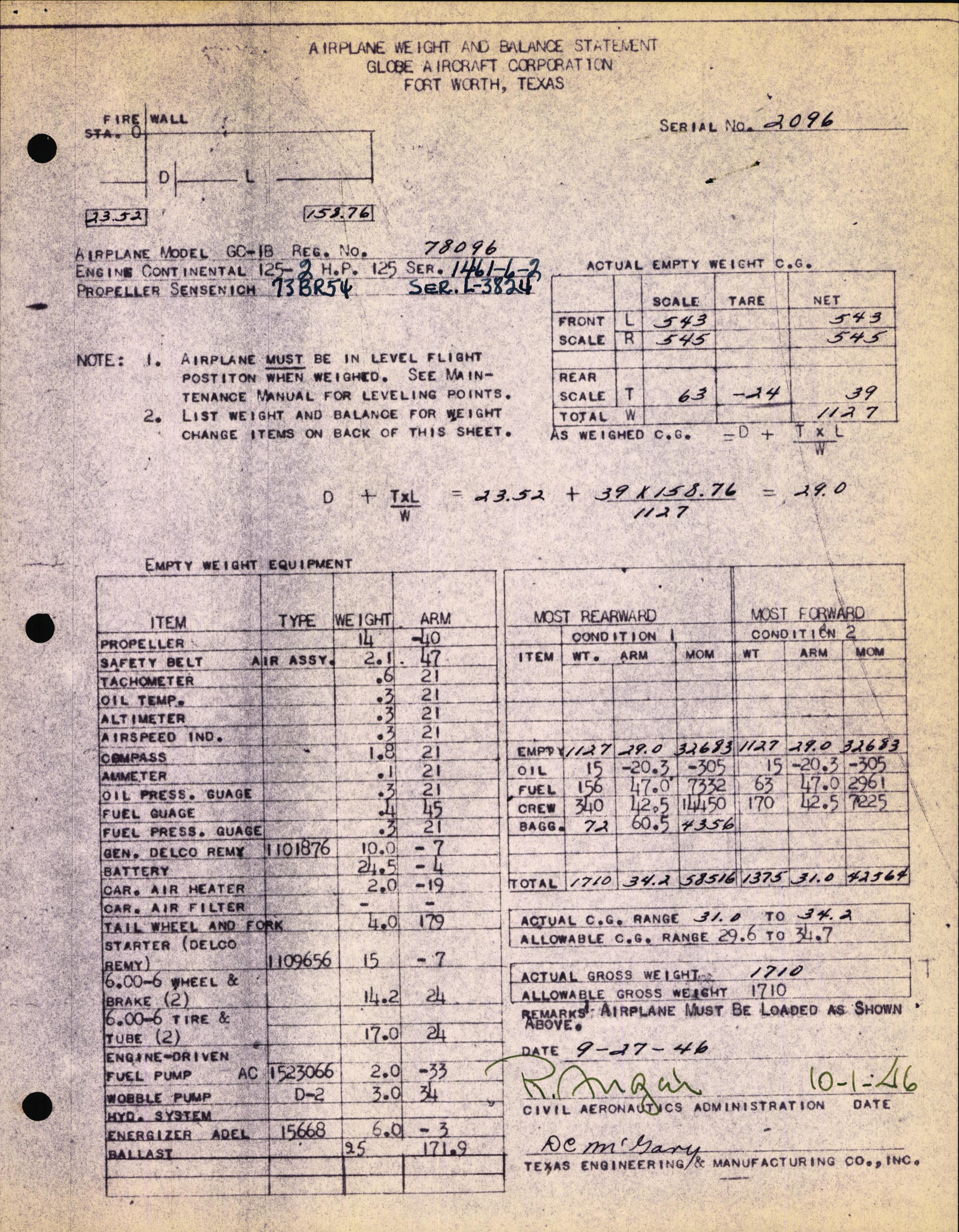 Sample page 3 from AirCorps Library document: Technical Information for Serial Number 2096