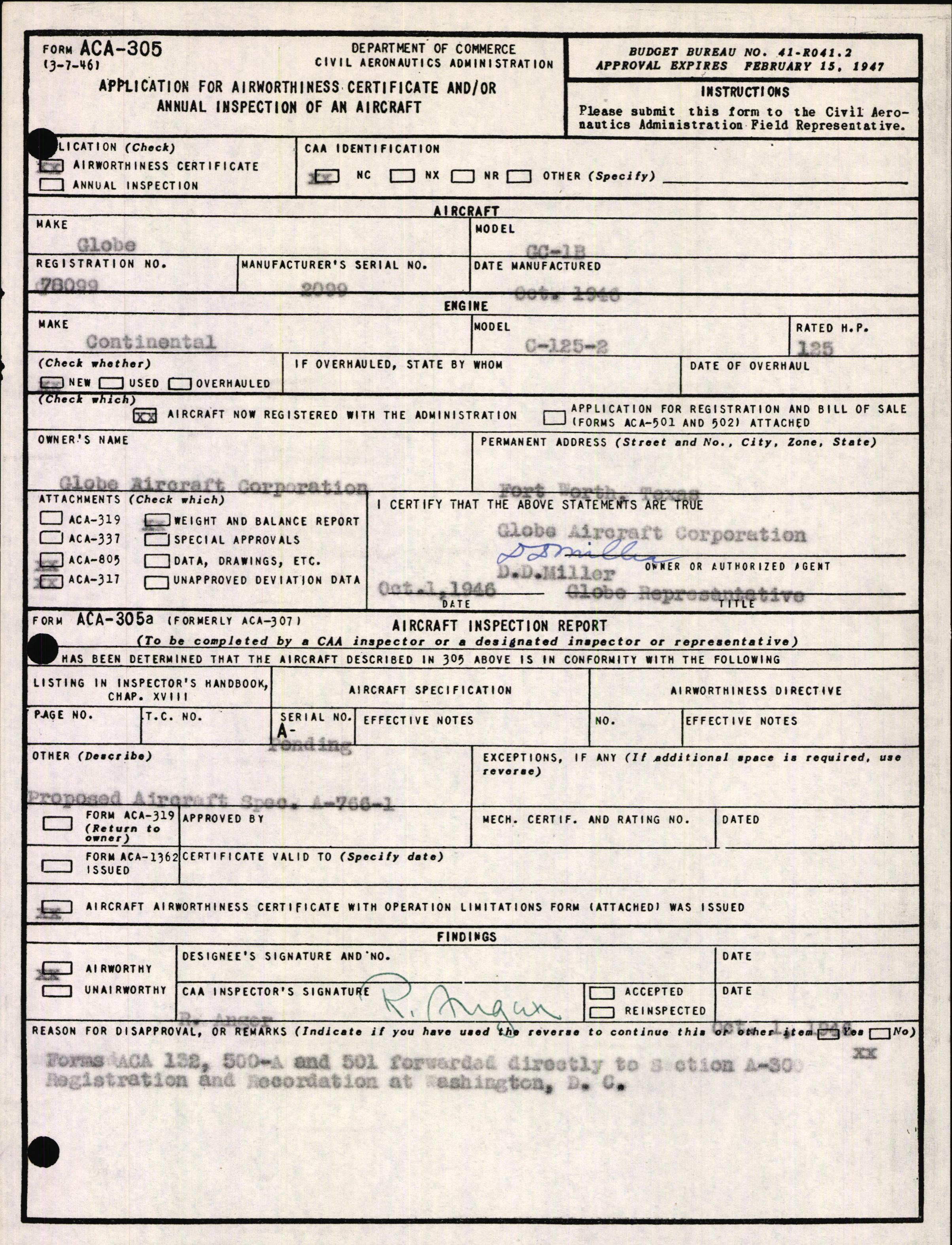 Sample page 1 from AirCorps Library document: Technical Information for Serial Number 2099