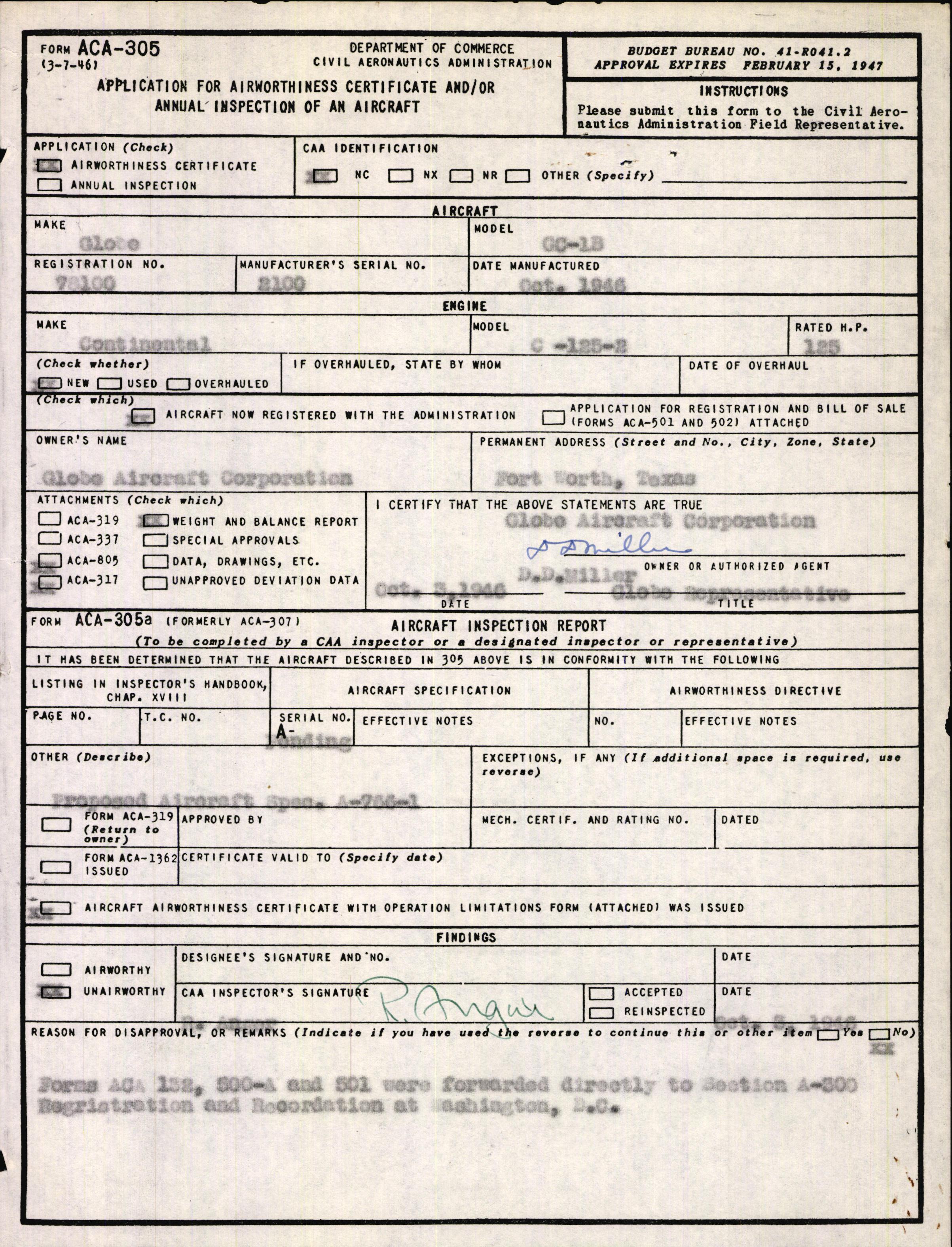 Sample page 1 from AirCorps Library document: Technical Information for Serial Number 2100