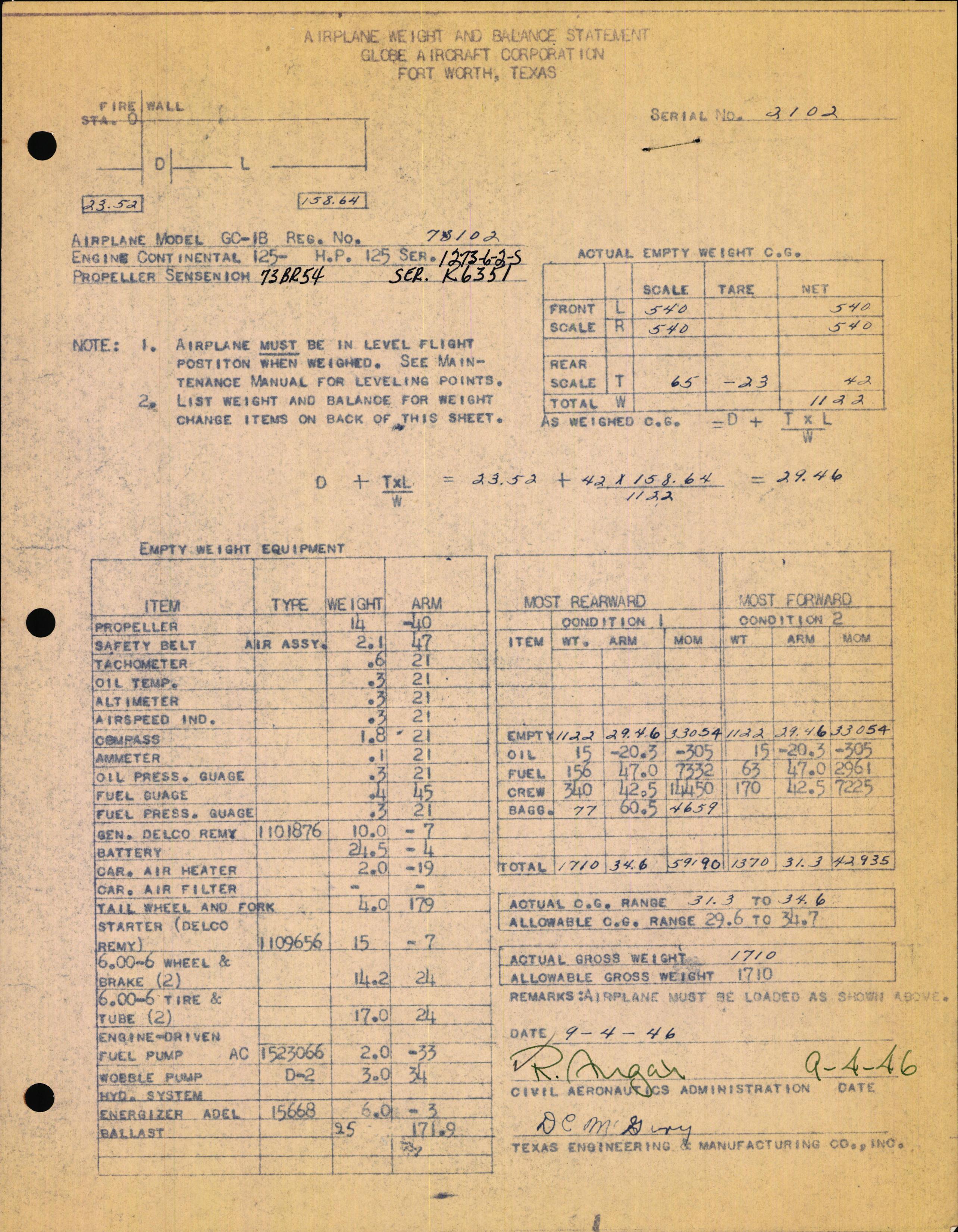 Sample page 1 from AirCorps Library document: Technical Information for Serial Number 2102
