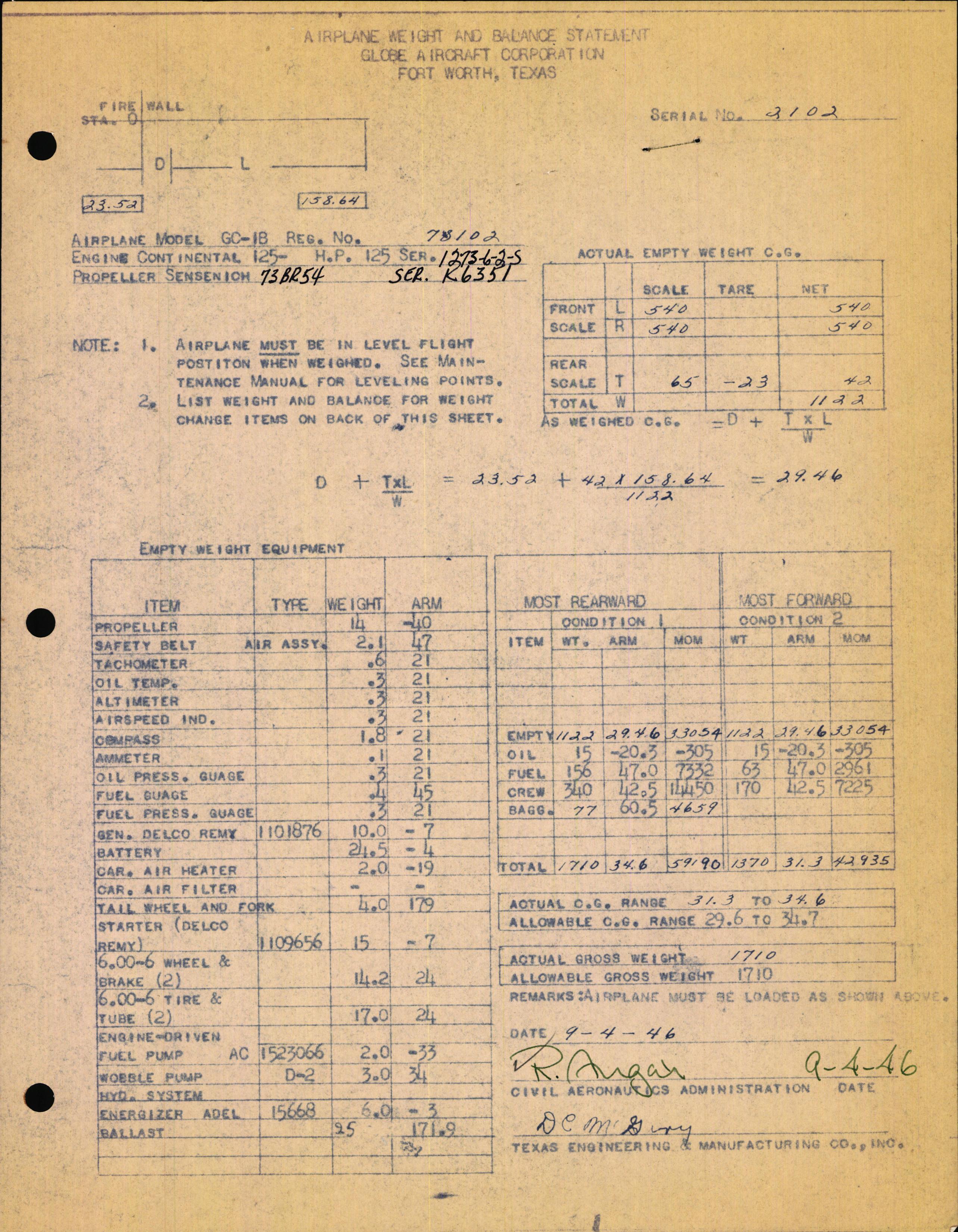 Sample page 1 from AirCorps Library document: Technical Information for Serial Number 2102