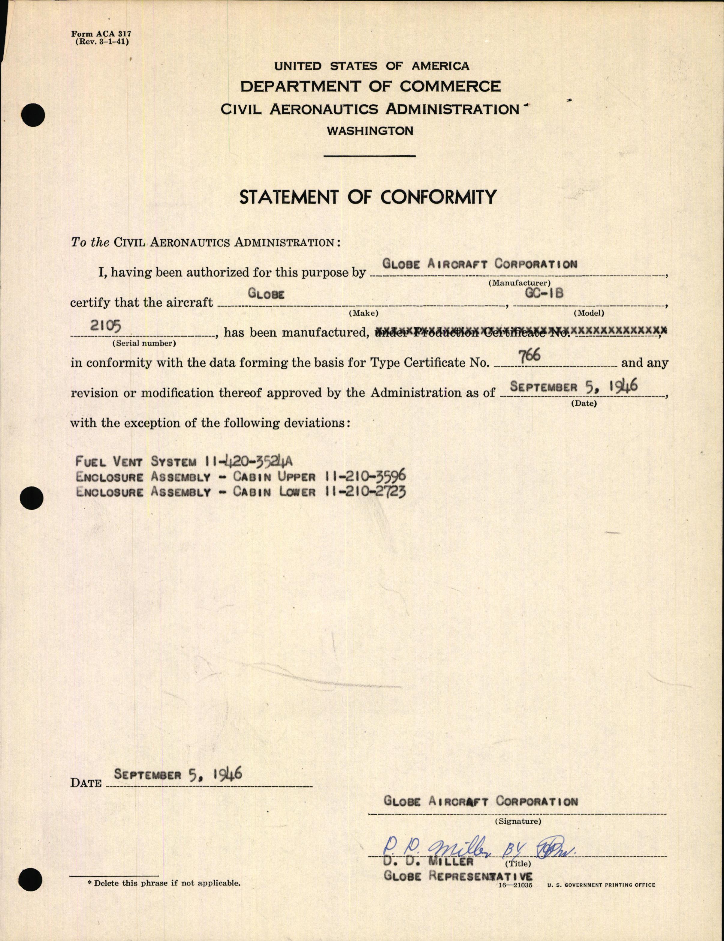 Sample page 3 from AirCorps Library document: Technical Information for Serial Number 2105