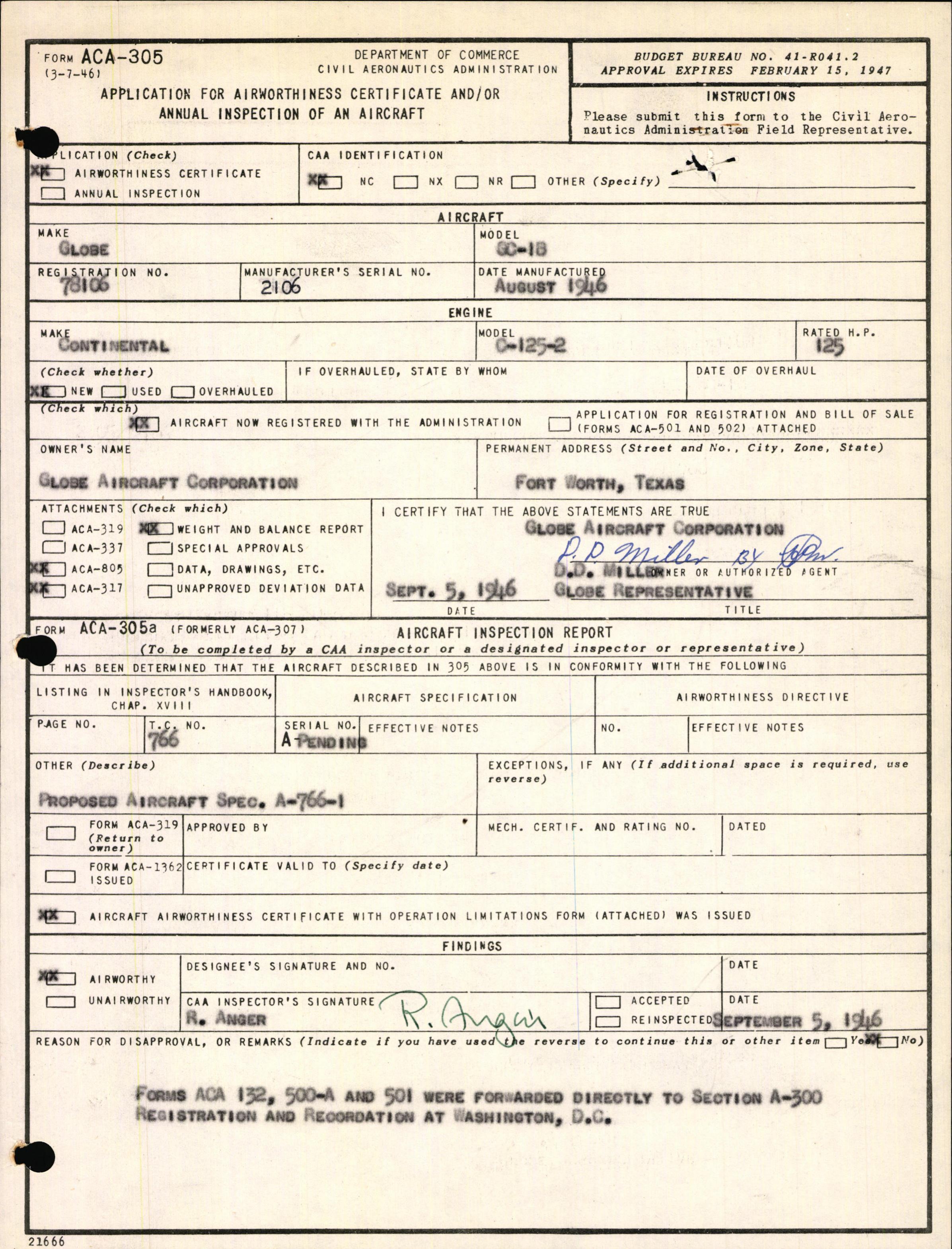 Sample page 1 from AirCorps Library document: Technical Information for Serial Number 2106