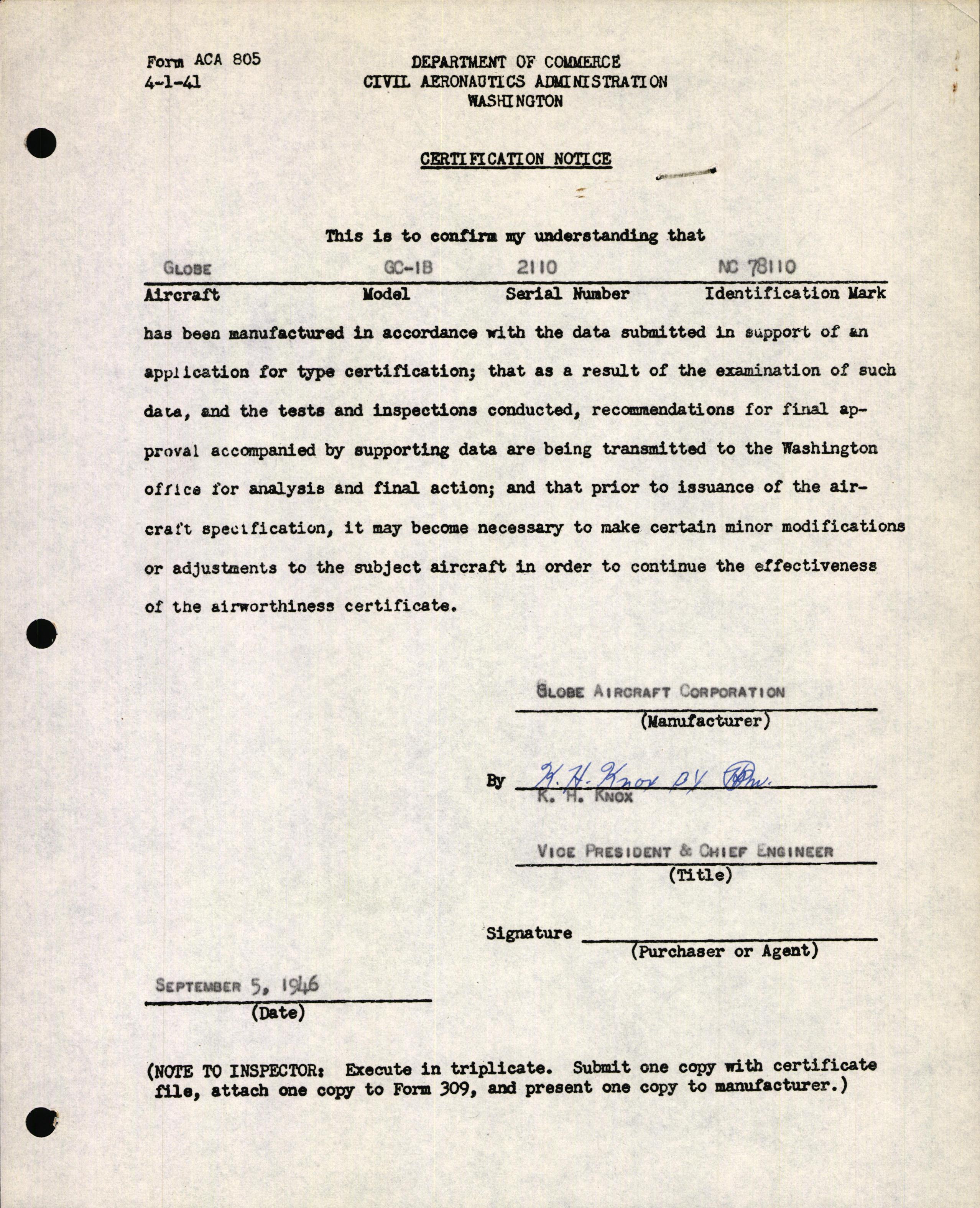 Sample page 1 from AirCorps Library document: Technical Information for Serial Number 2110