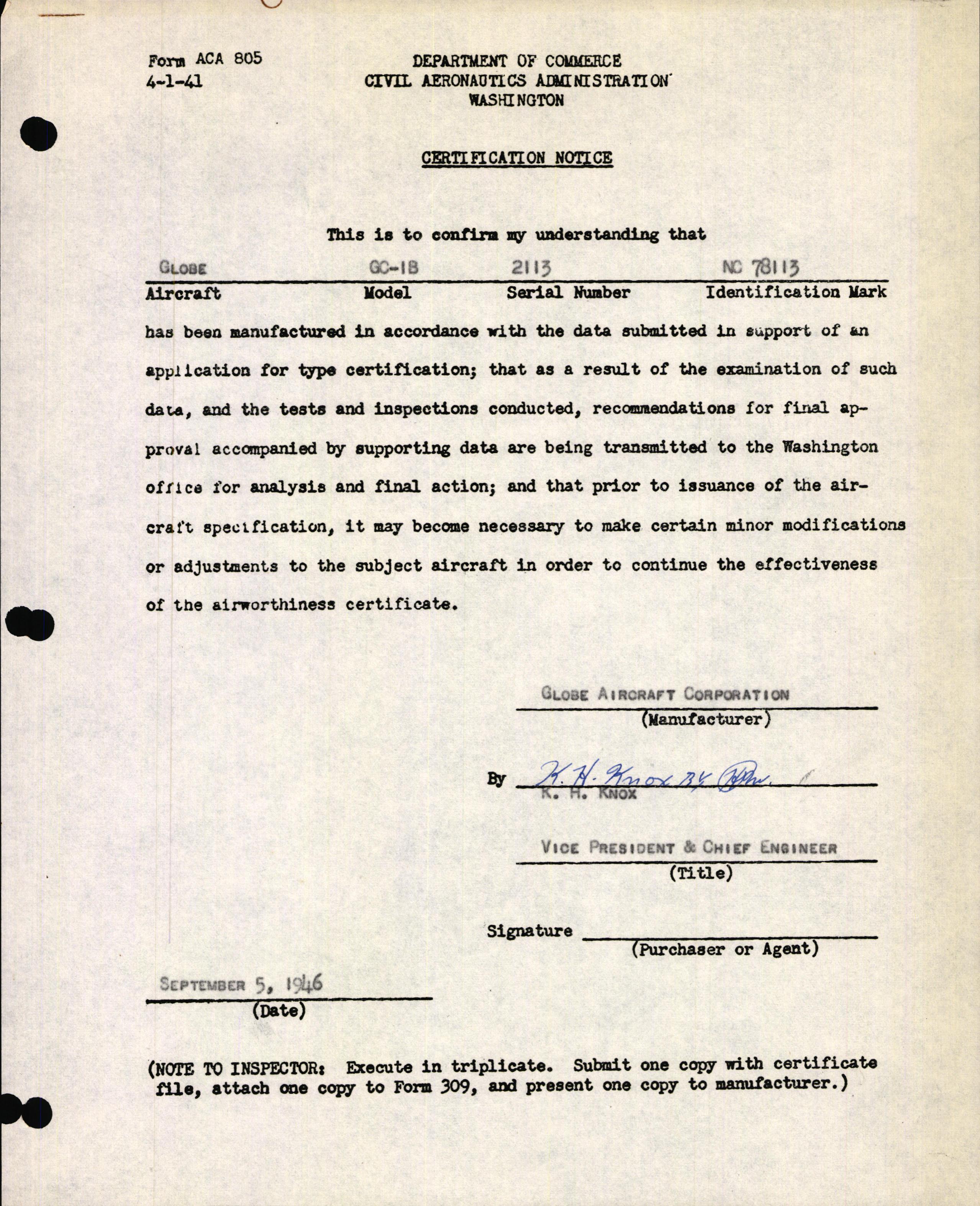 Sample page 3 from AirCorps Library document: Technical Information for Serial Number 2113