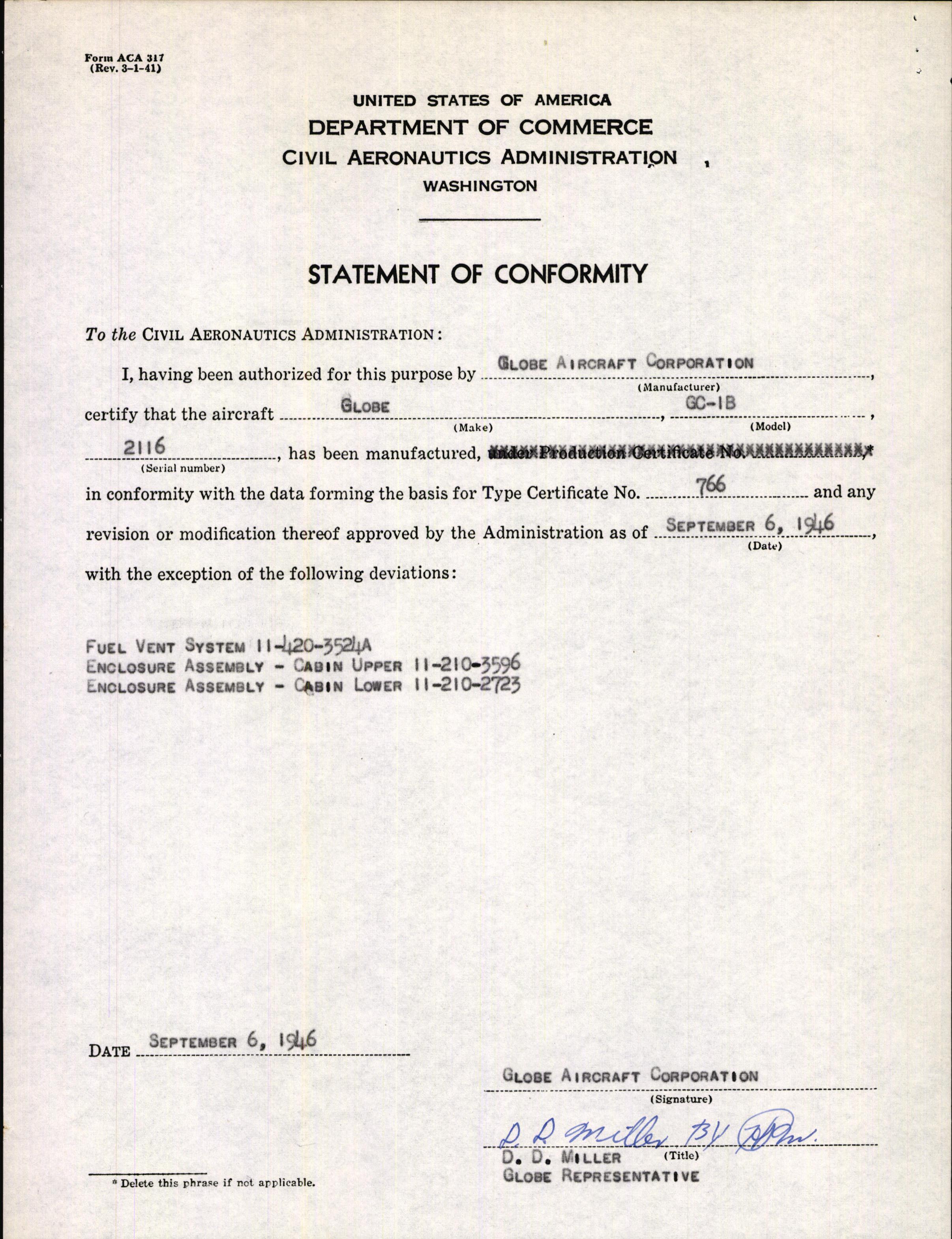 Sample page 1 from AirCorps Library document: Technical Information for Serial Number 2116