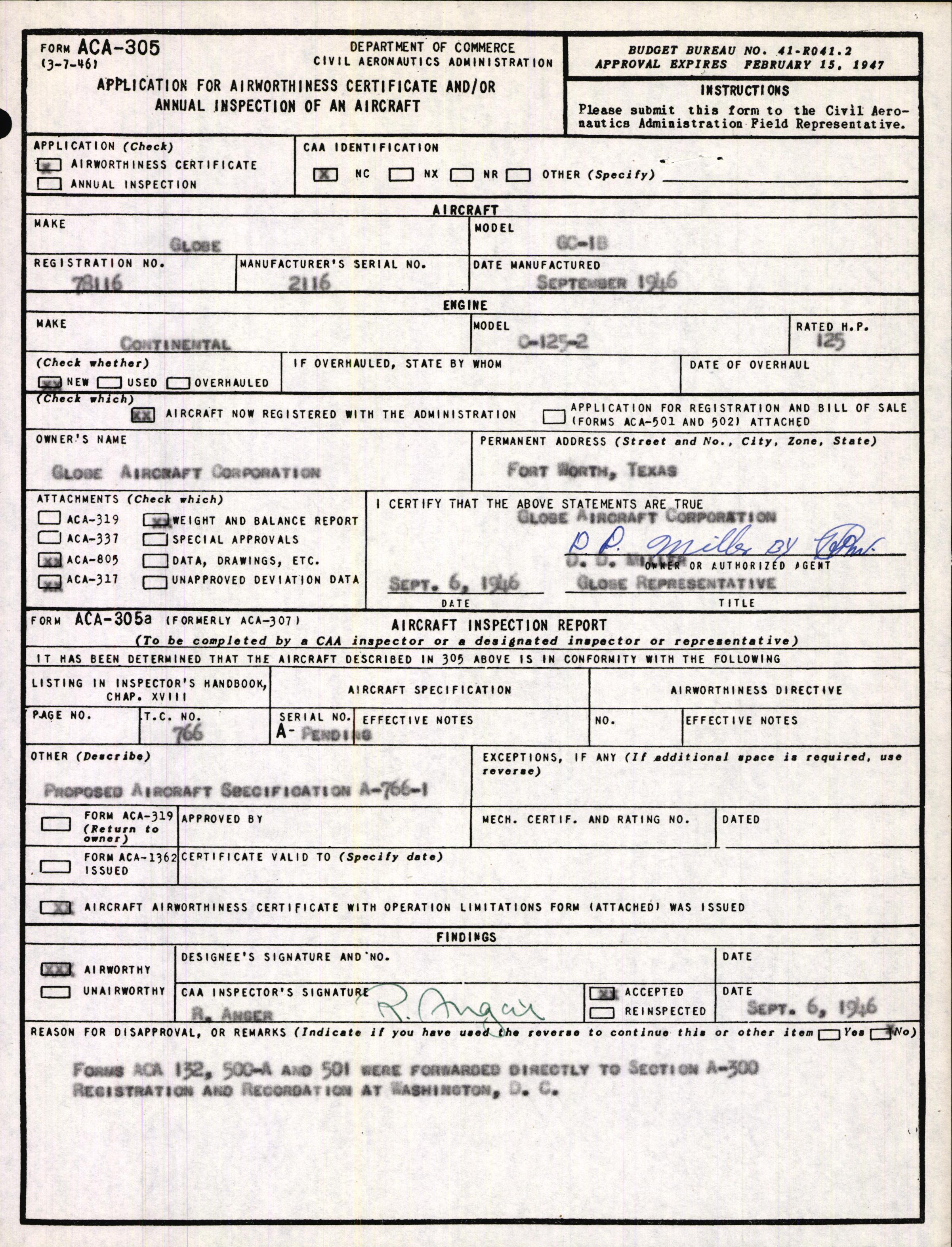 Sample page 3 from AirCorps Library document: Technical Information for Serial Number 2116