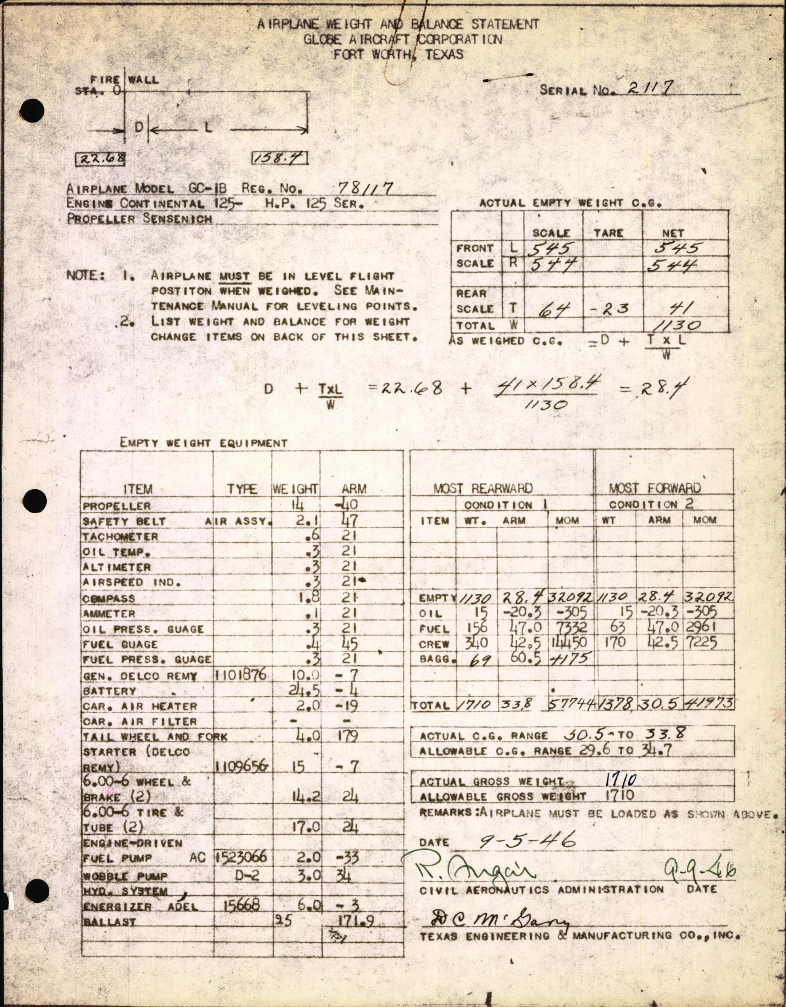 Sample page 1 from AirCorps Library document: Technical Information for Serial Number 2117