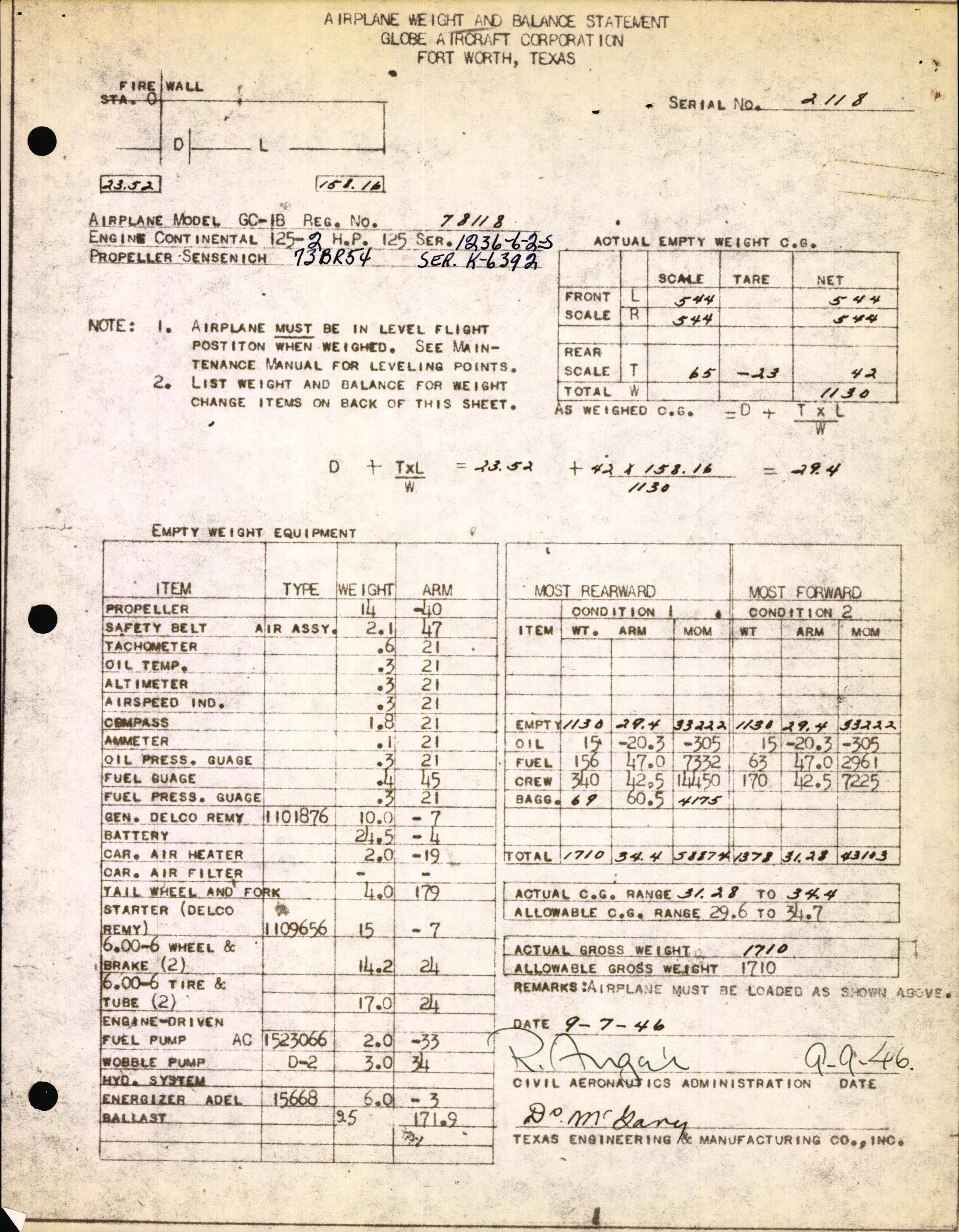 Sample page 3 from AirCorps Library document: Technical Information for Serial Number 2118