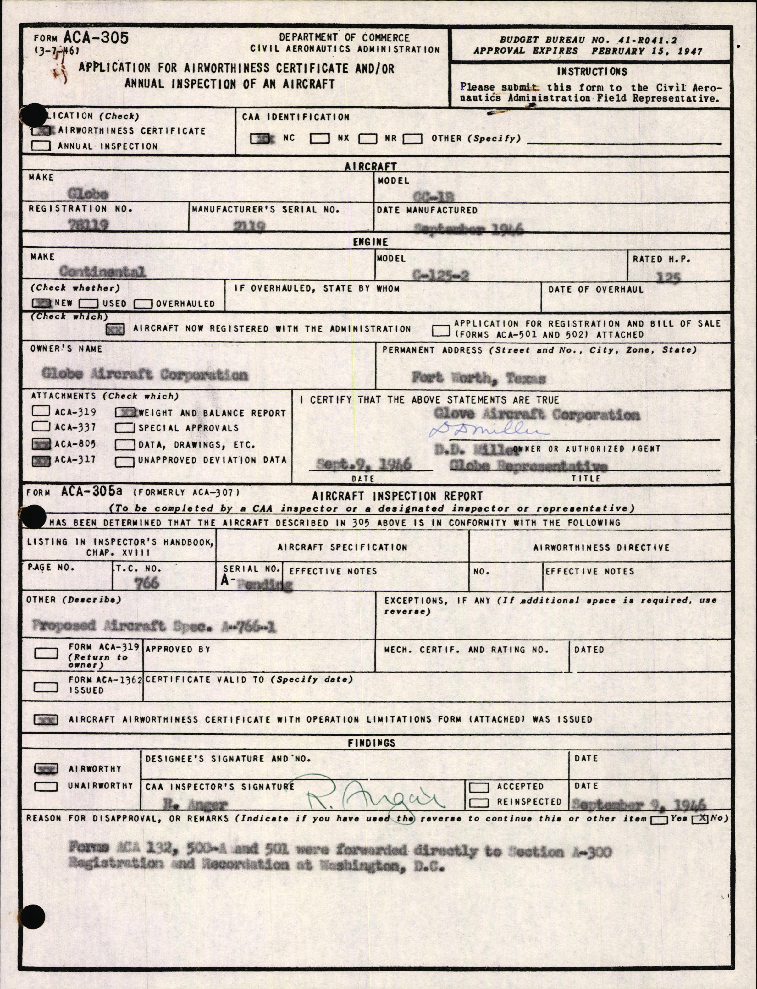 Sample page 1 from AirCorps Library document: Technical Information for Serial Number 2119