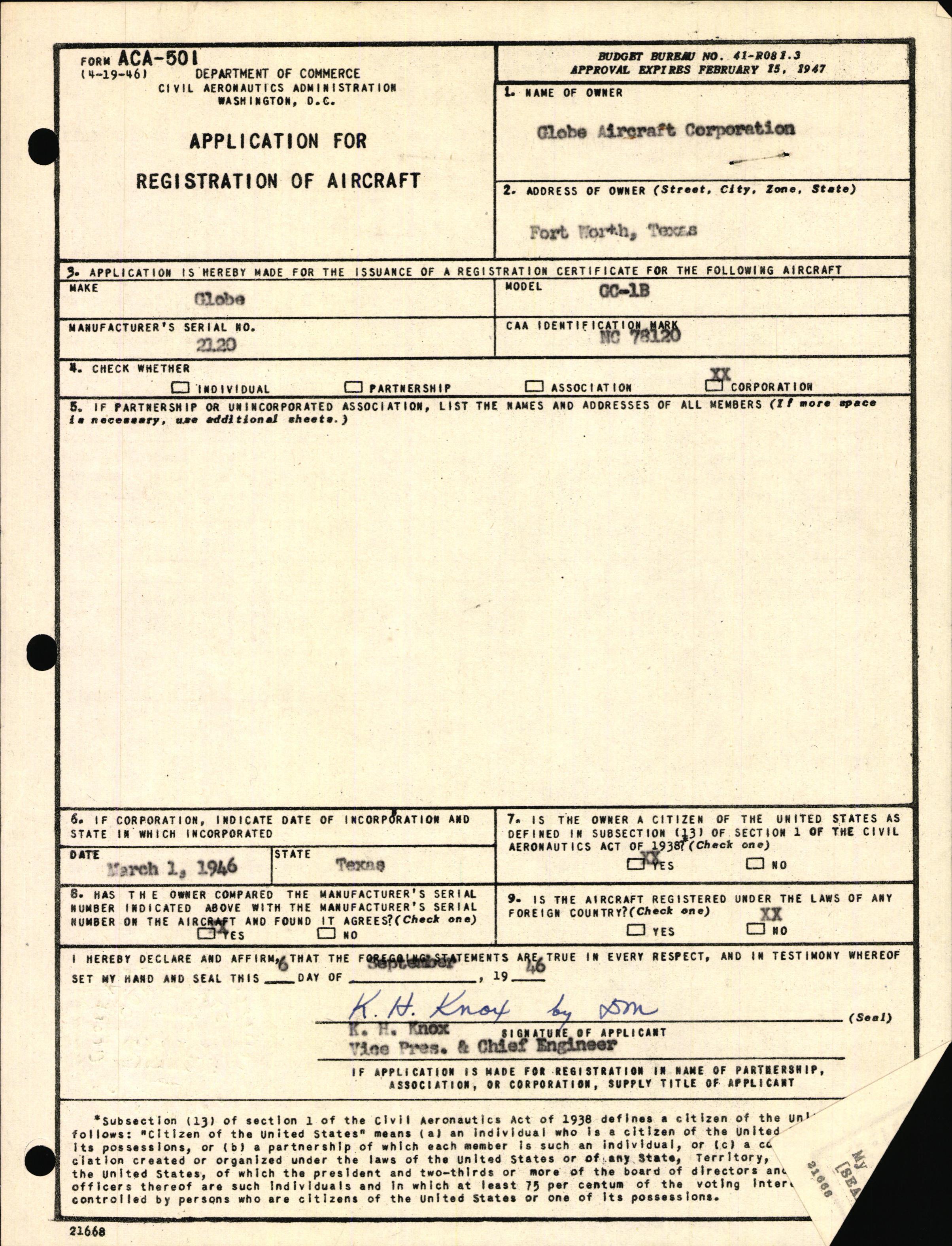 Sample page 1 from AirCorps Library document: Technical Information for Serial Number 2120