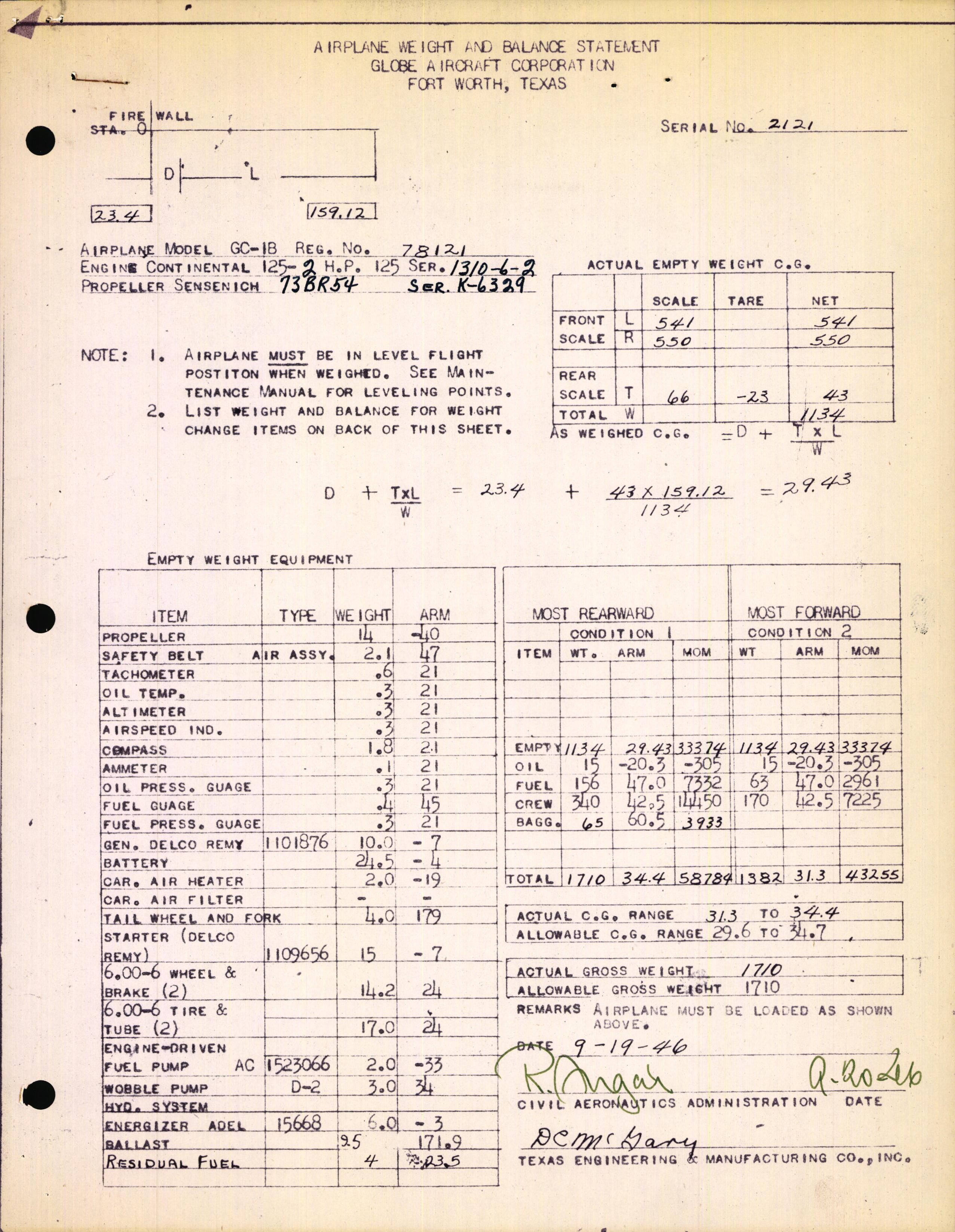 Sample page 3 from AirCorps Library document: Technical Information for Serial Number 2121