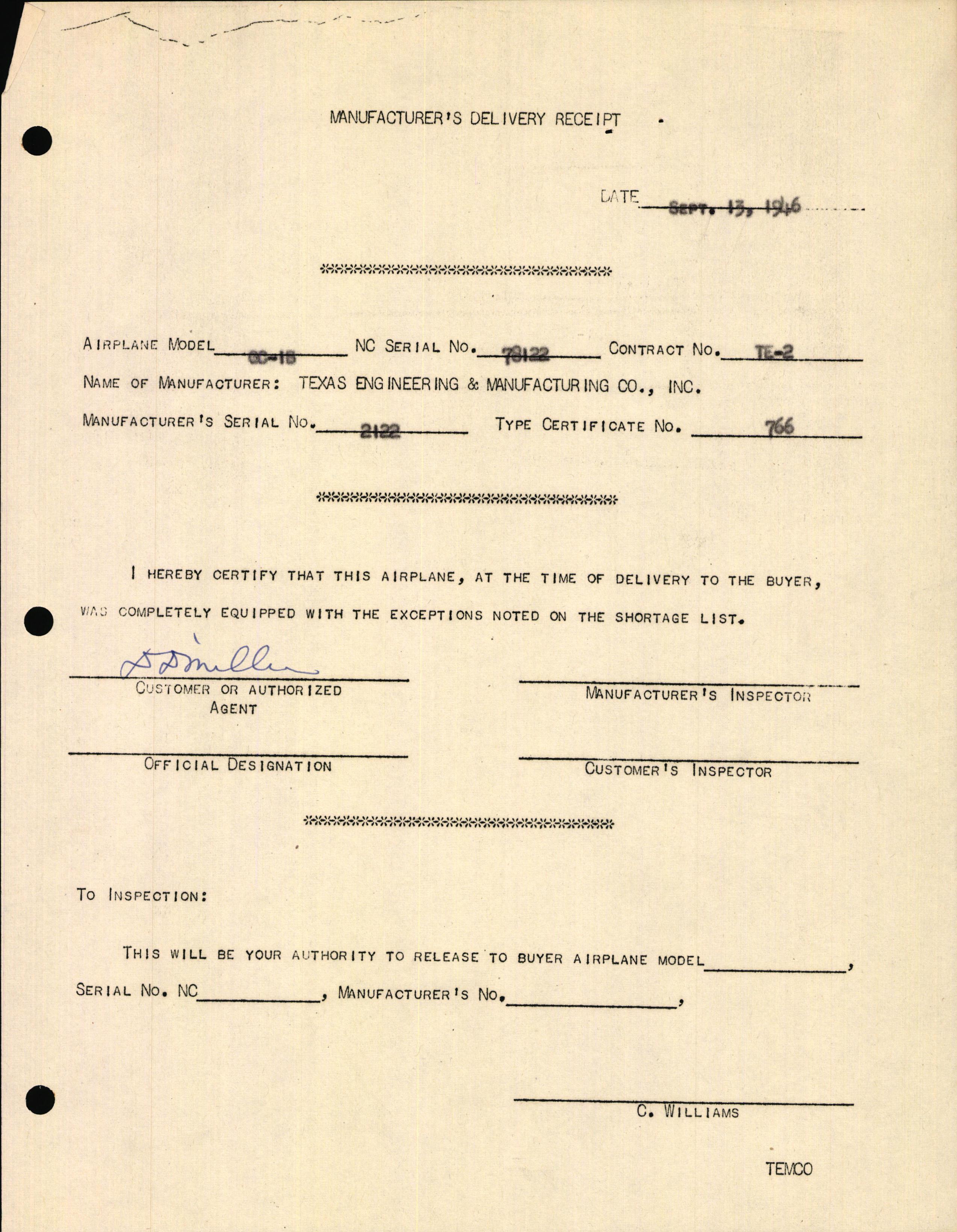 Sample page 3 from AirCorps Library document: Technical Information for Serial Number 2122