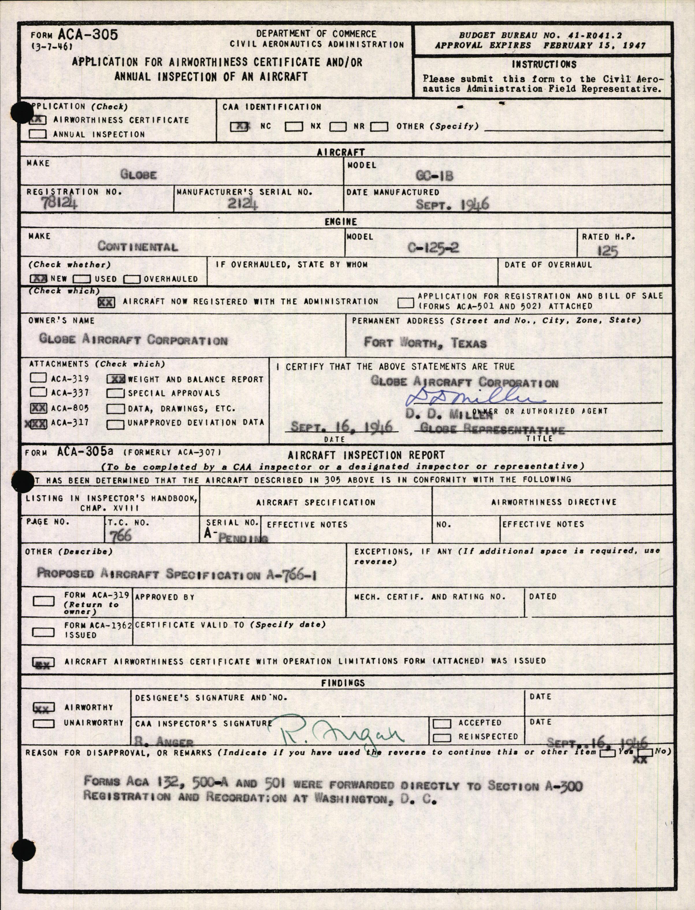 Sample page 3 from AirCorps Library document: Technical Information for Serial Number 2124