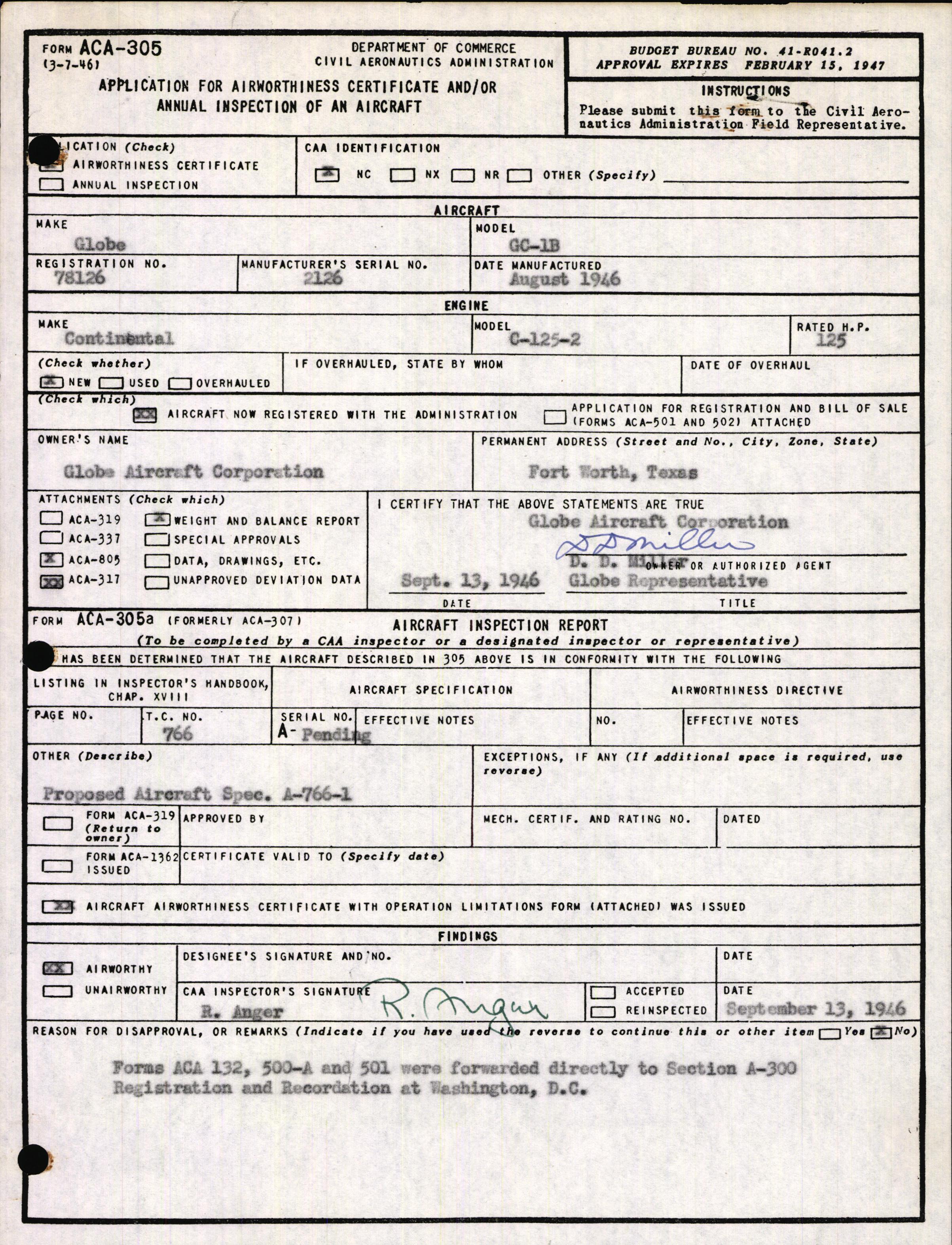 Sample page 1 from AirCorps Library document: Technical Information for Serial Number 2126