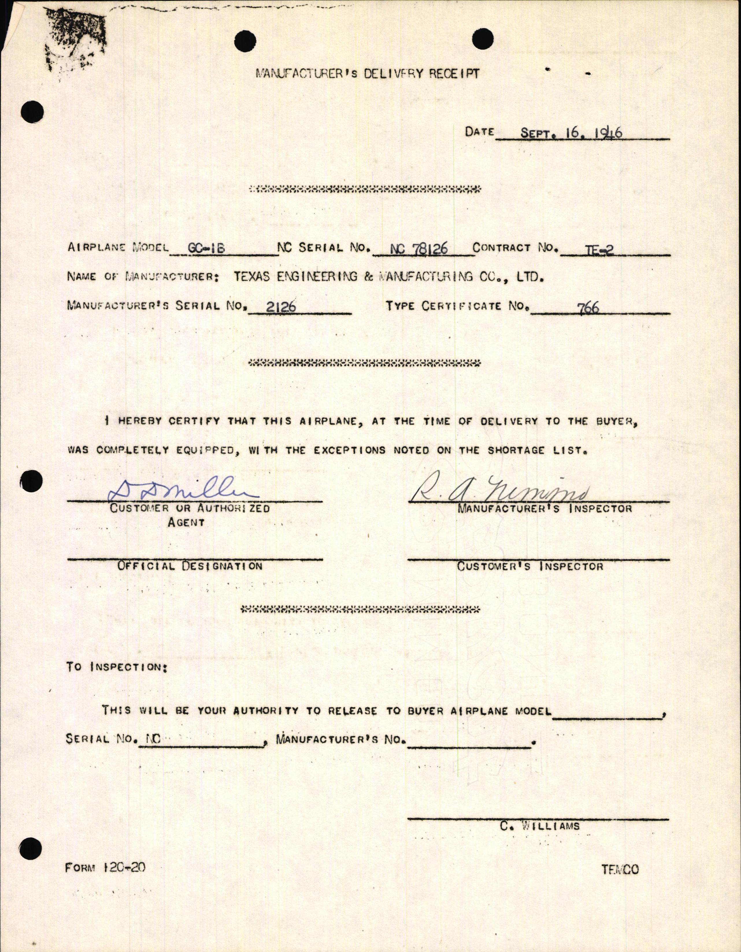 Sample page 3 from AirCorps Library document: Technical Information for Serial Number 2126