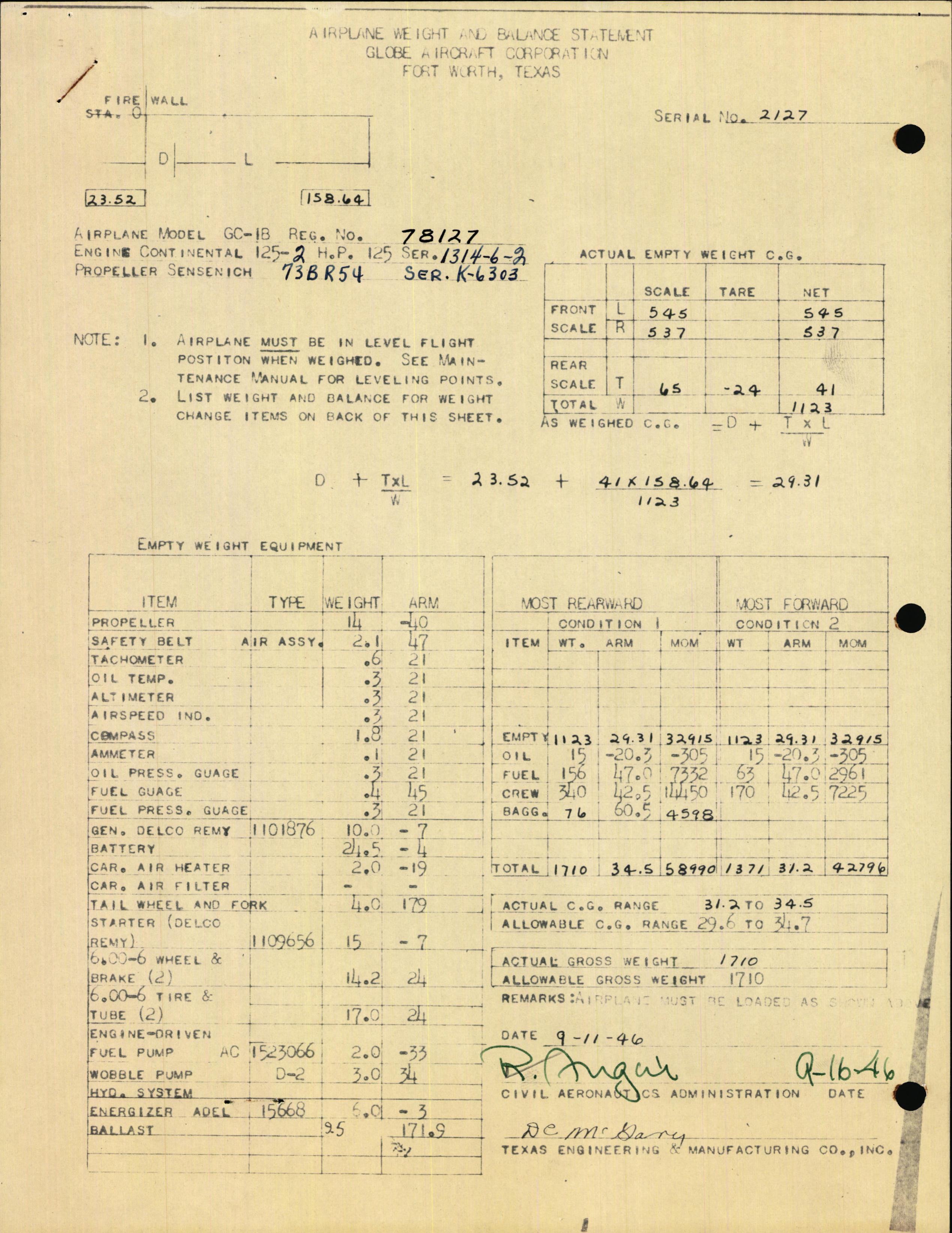 Sample page 3 from AirCorps Library document: Technical Information for Serial Number 2127