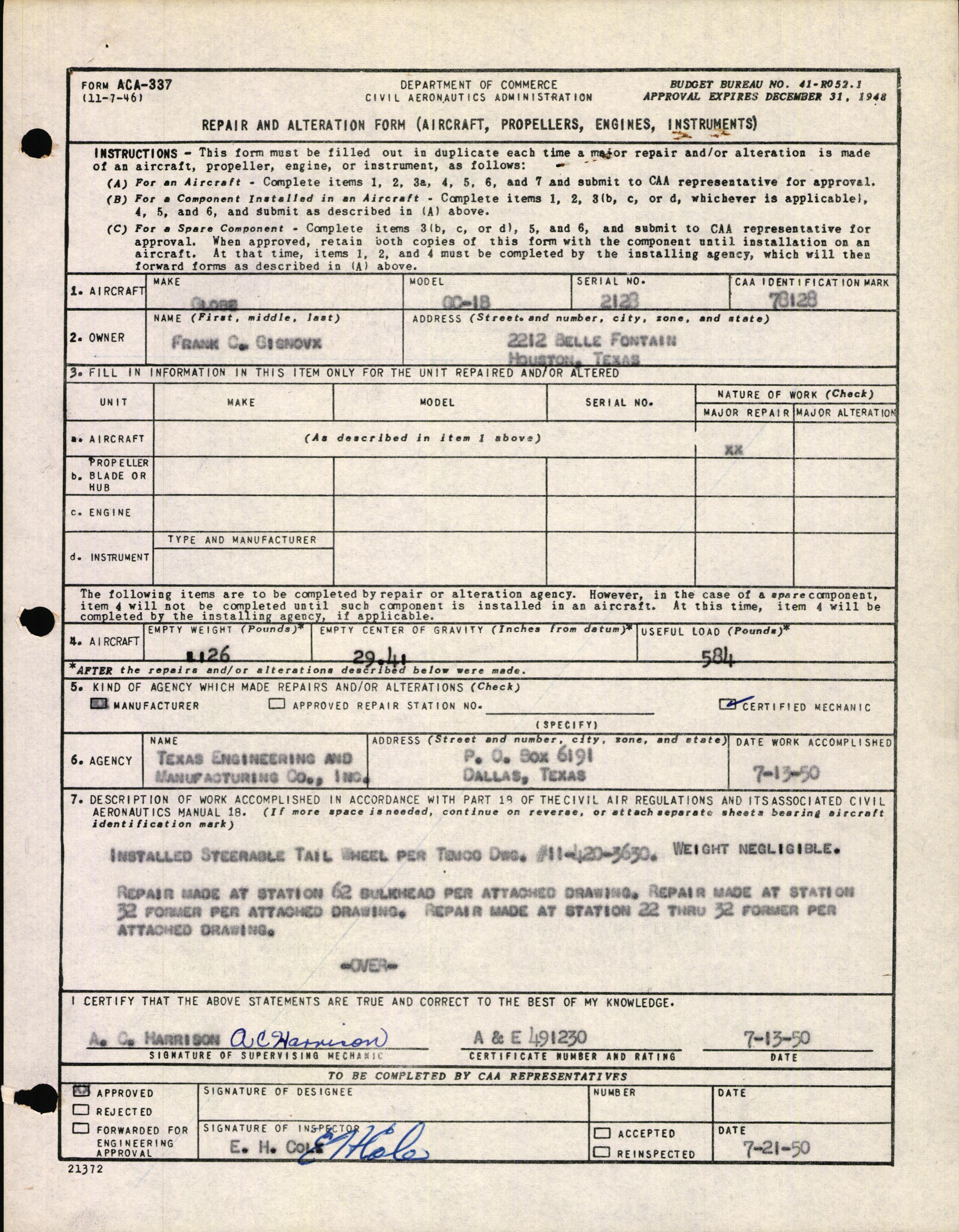 Sample page 1 from AirCorps Library document: Technical Information for Serial Number 2128