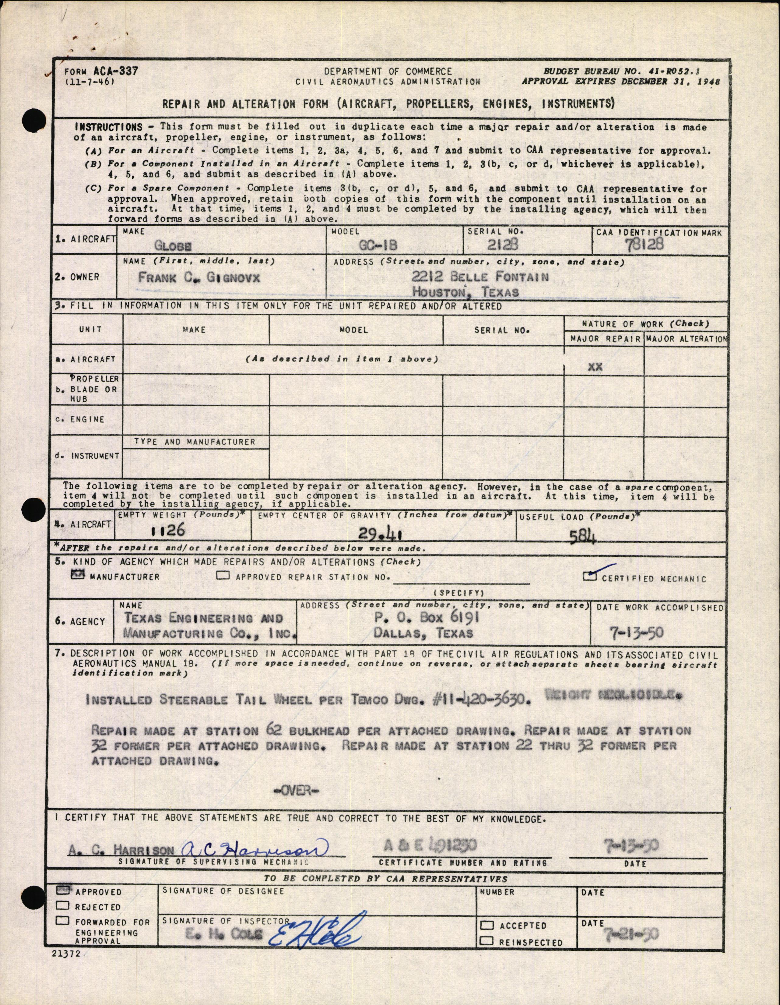 Sample page 3 from AirCorps Library document: Technical Information for Serial Number 2128
