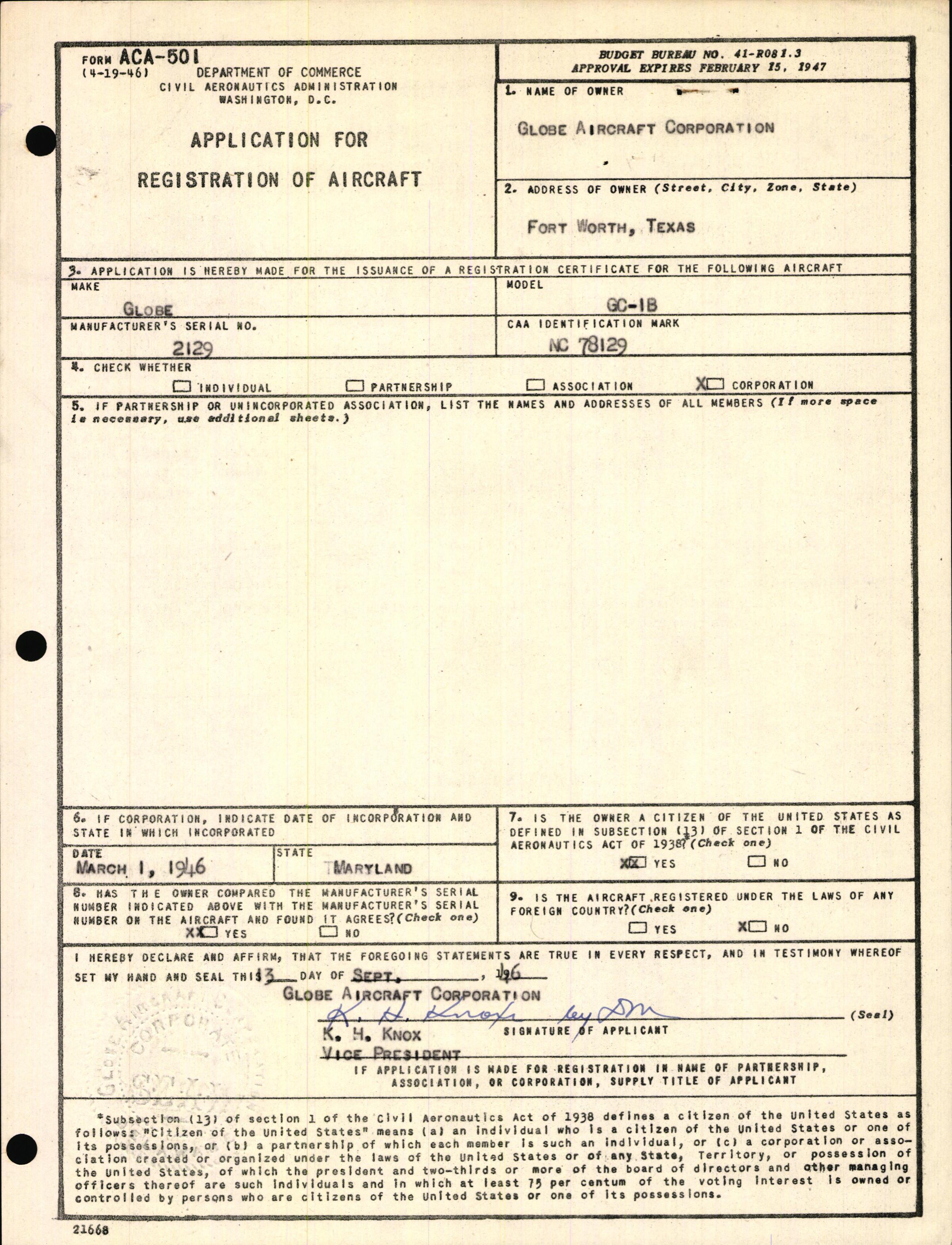 Sample page 1 from AirCorps Library document: Technical Information for Serial Number 2129