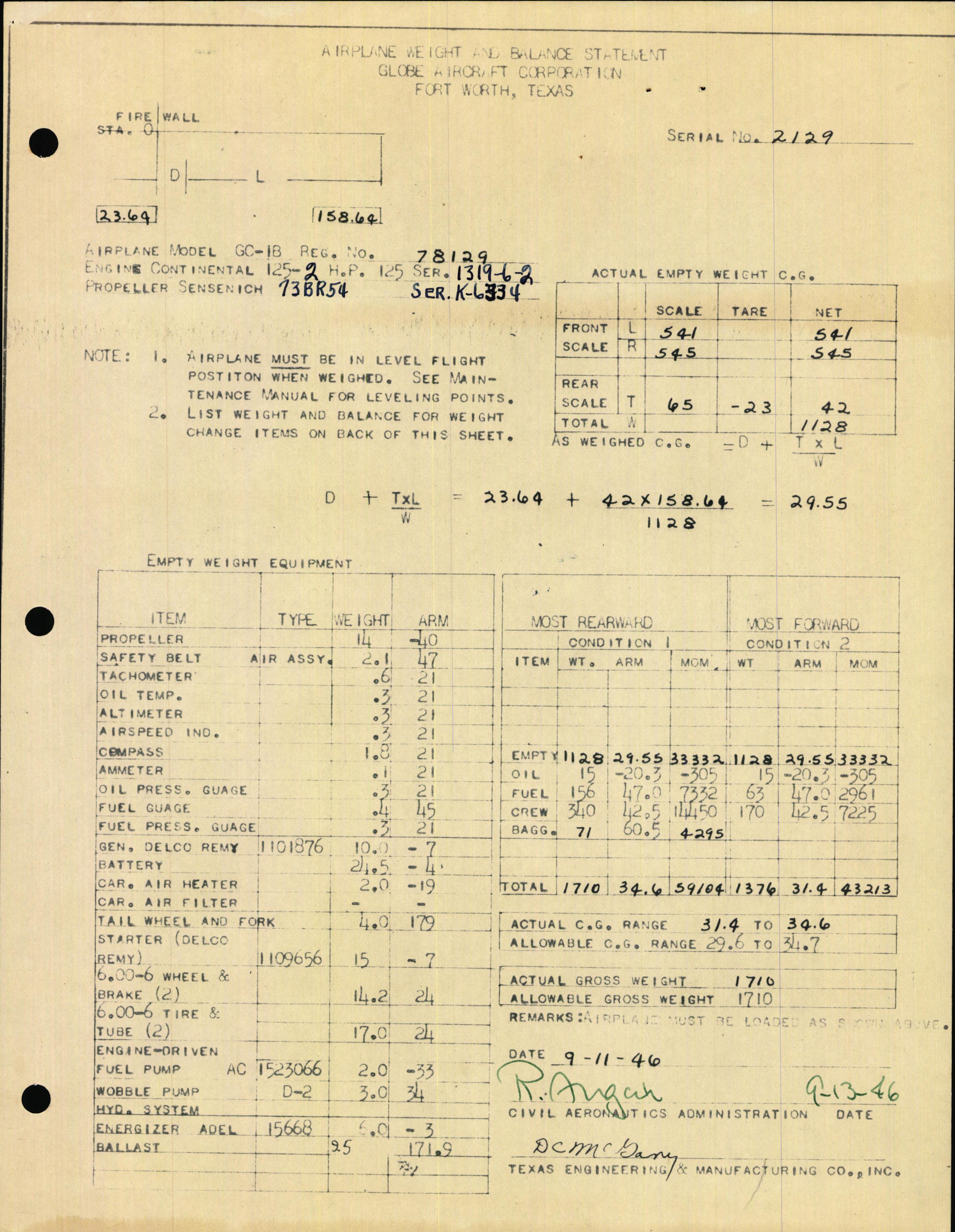 Sample page 3 from AirCorps Library document: Technical Information for Serial Number 2129