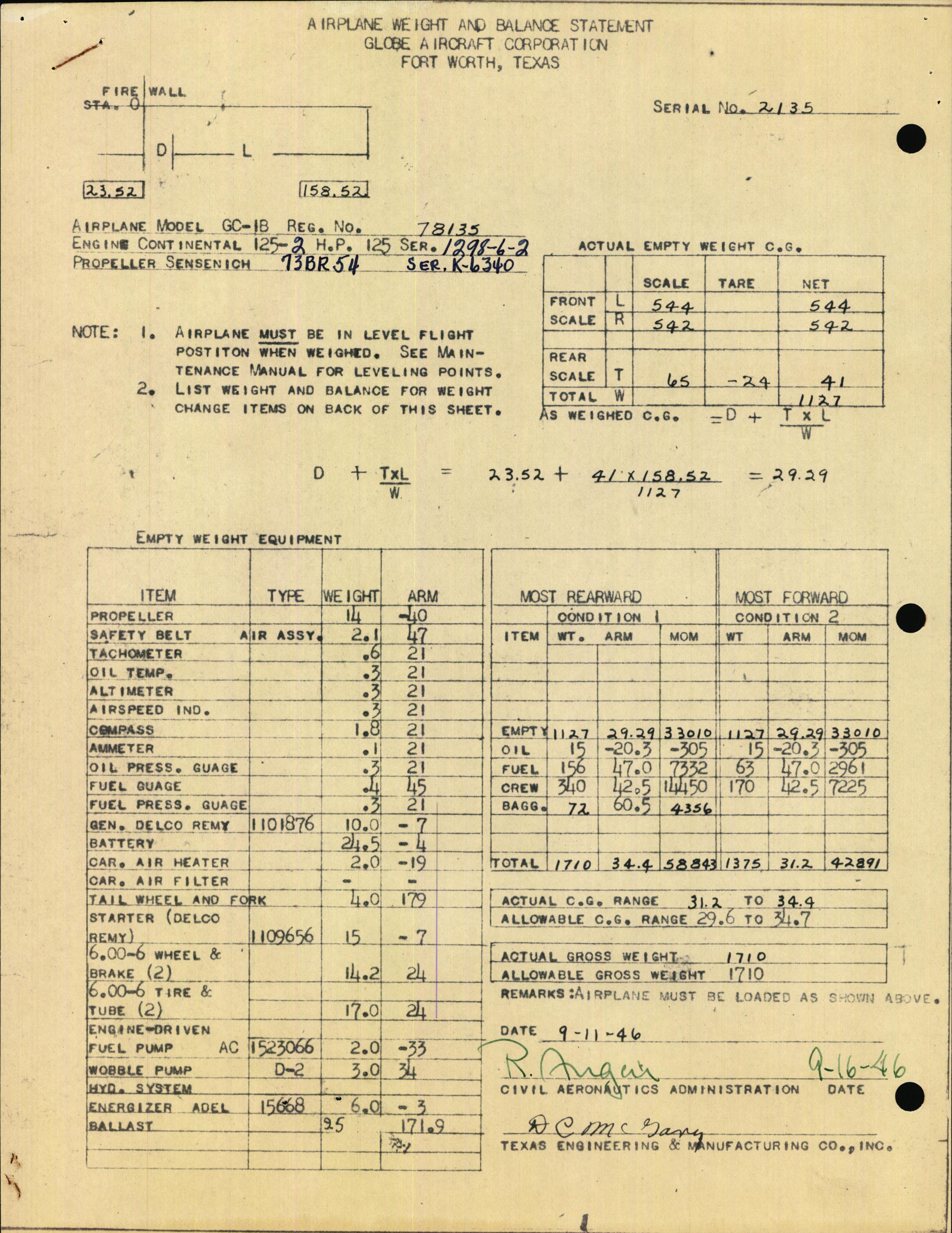 Sample page 3 from AirCorps Library document: Technical Information for Serial Number 2135