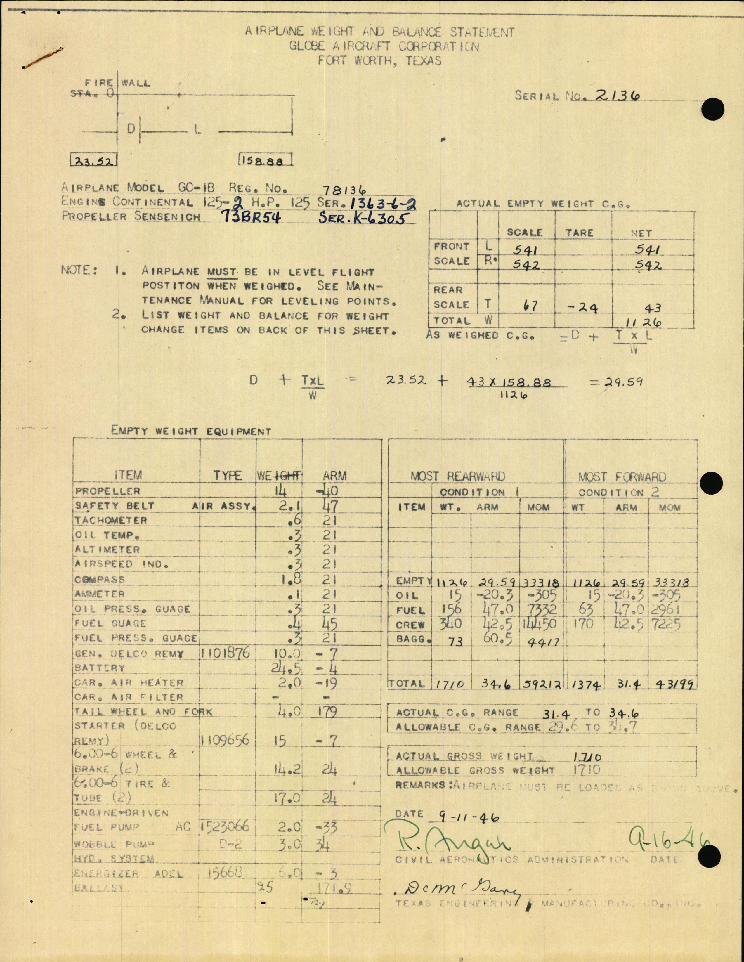Sample page 3 from AirCorps Library document: Technical Information for Serial Number 2136
