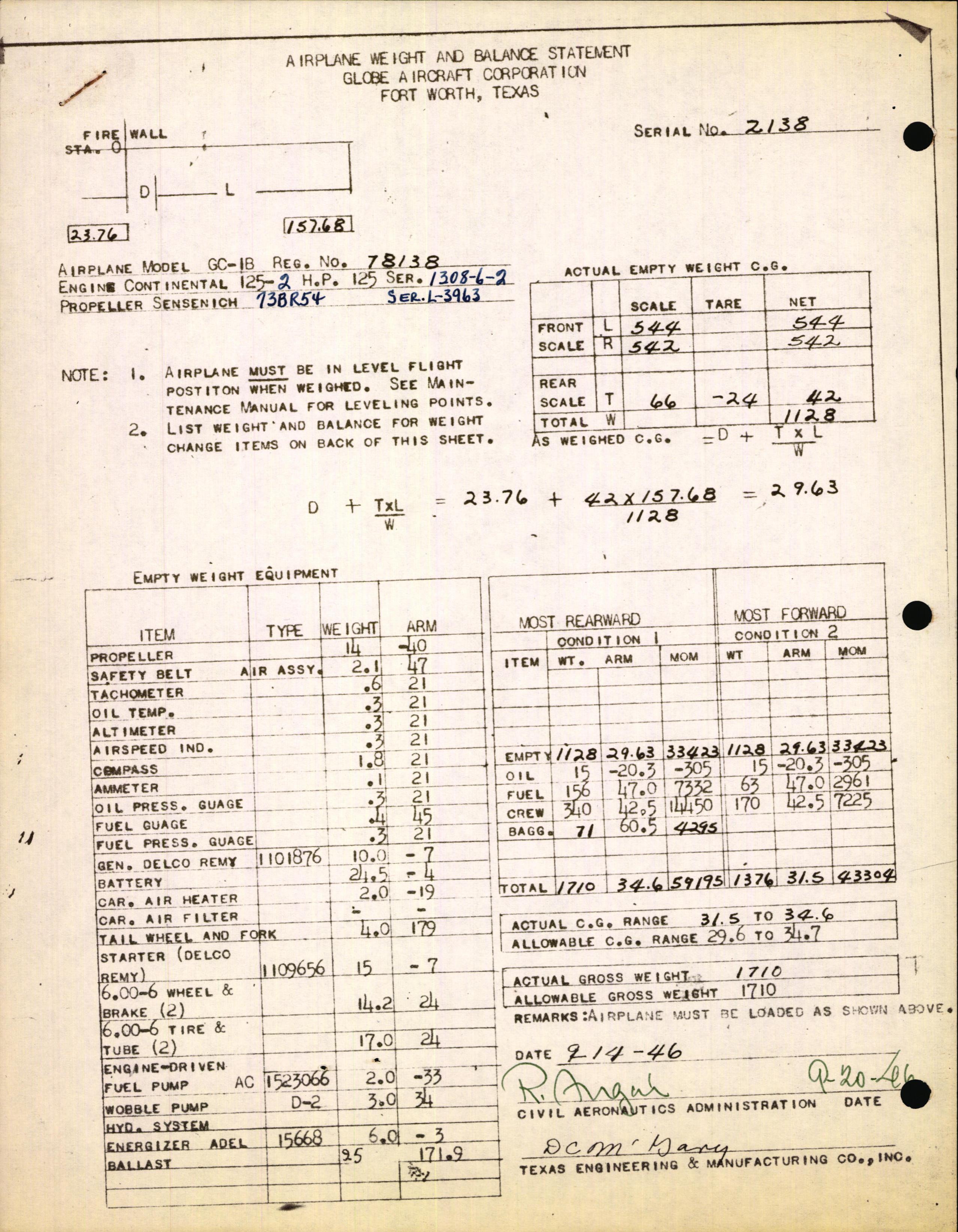 Sample page 3 from AirCorps Library document: Technical Information for Serial Number 2138