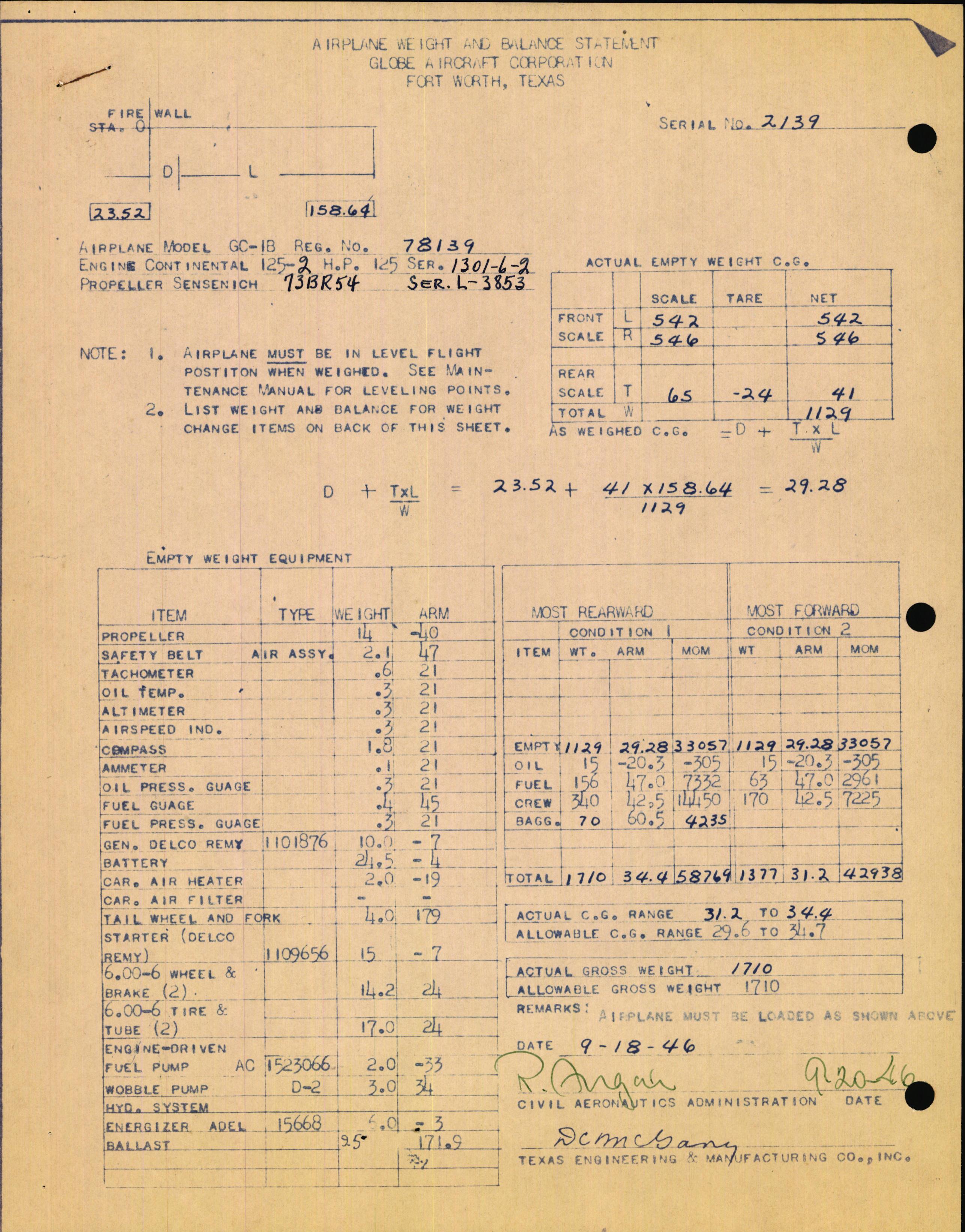 Sample page 3 from AirCorps Library document: Technical Information for Serial Number 2139