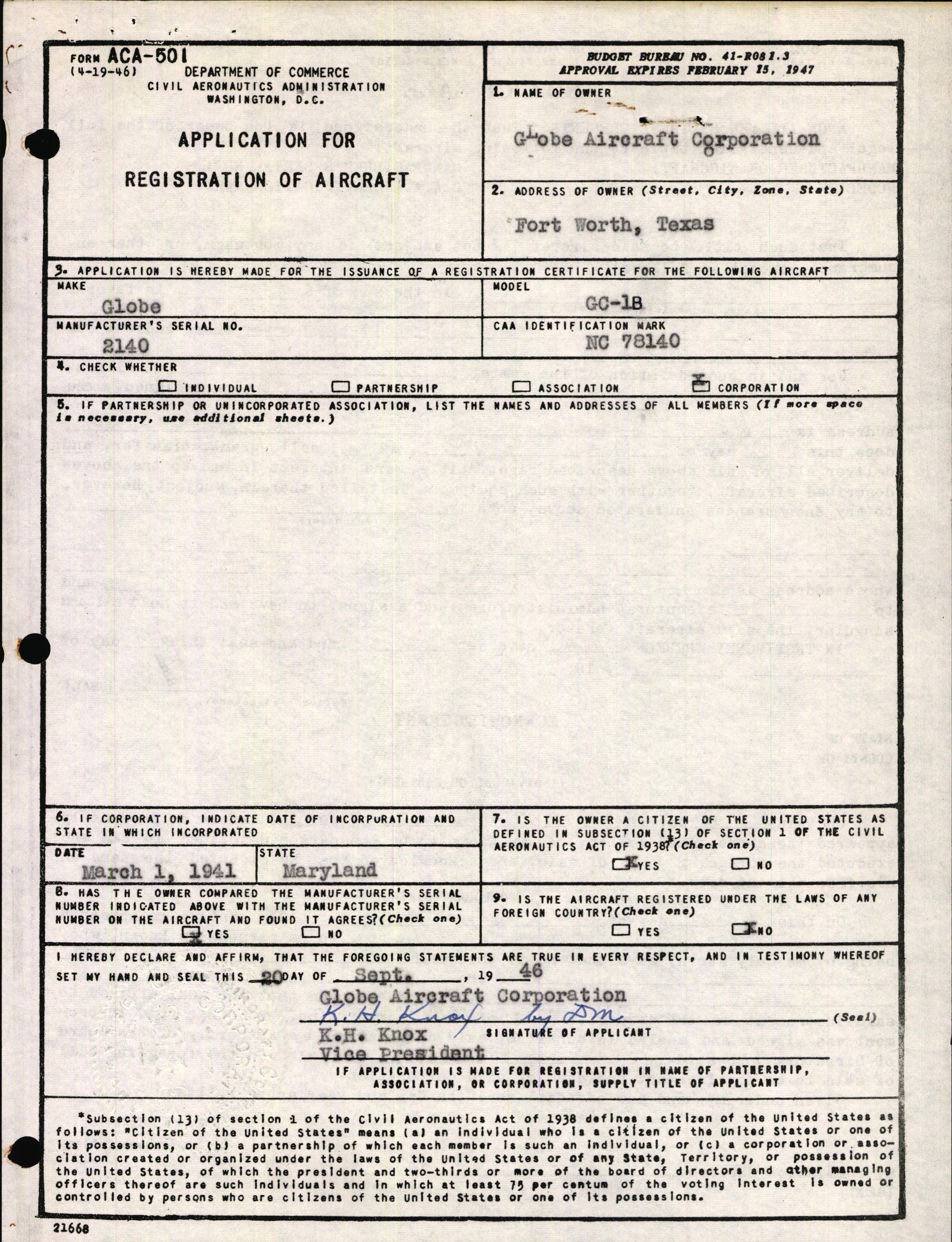 Sample page 1 from AirCorps Library document: Technical Information for Serial Number 2140