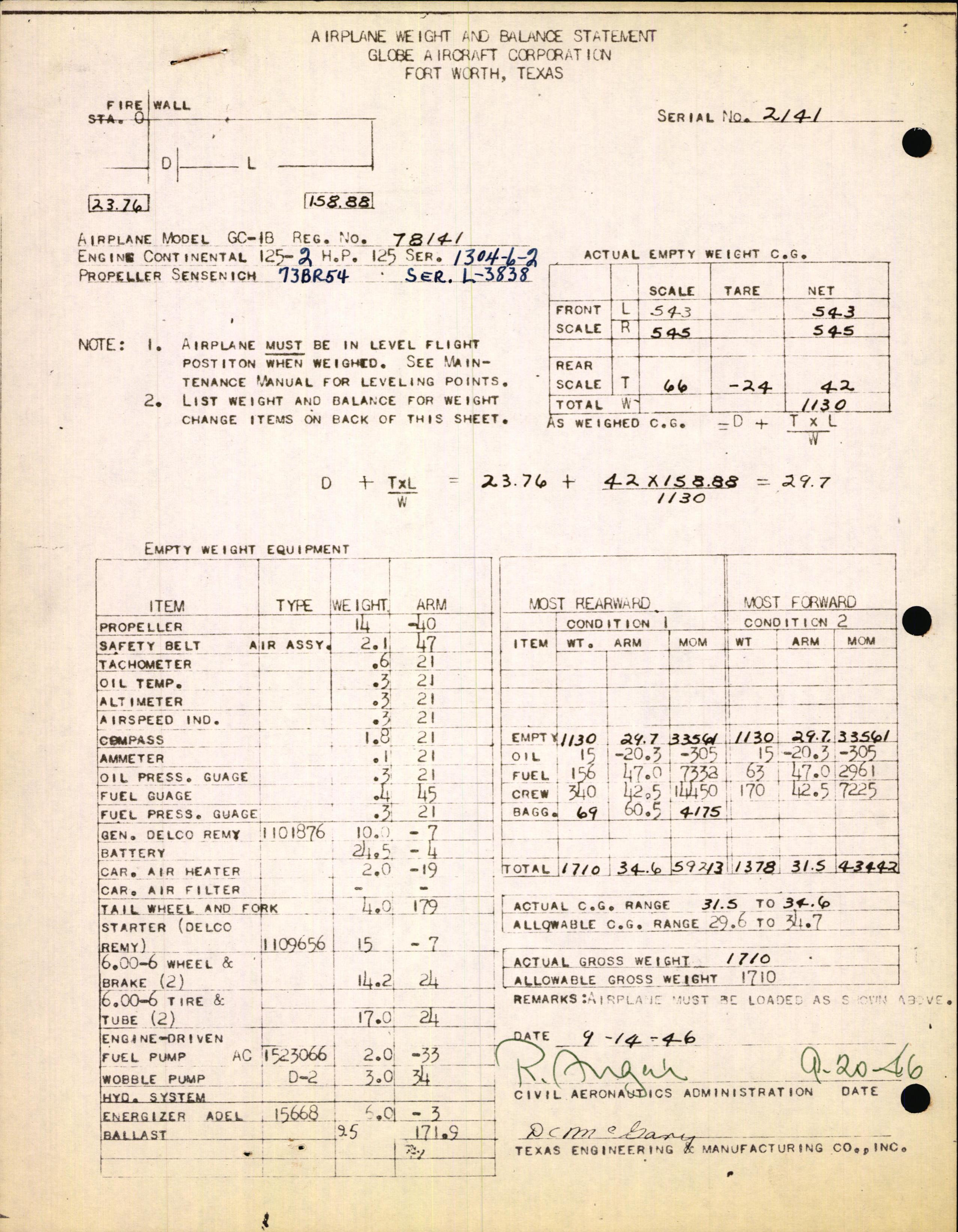 Sample page 3 from AirCorps Library document: Technical Information for Serial Number 2141