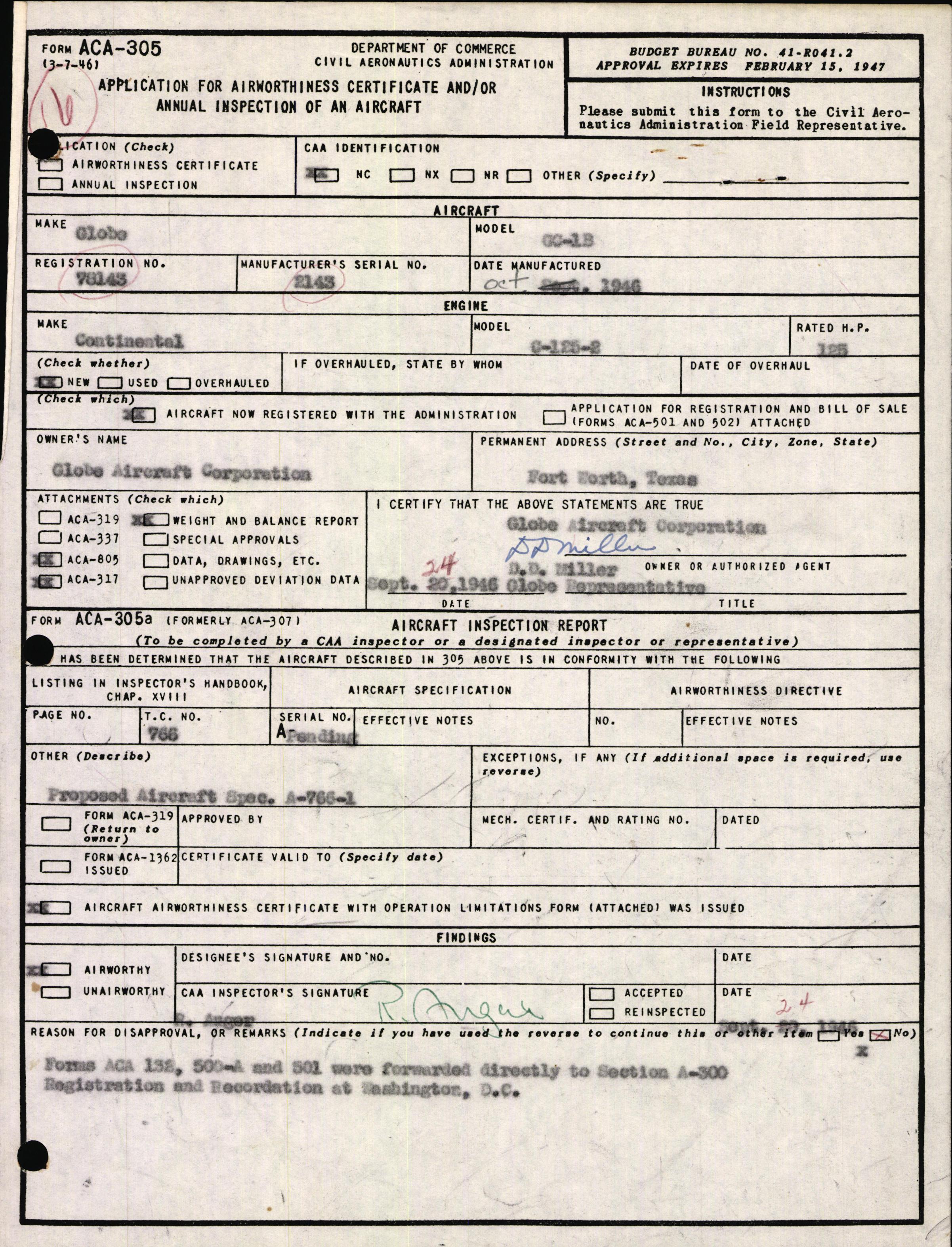 Sample page 1 from AirCorps Library document: Technical Information for Serial Number 2143