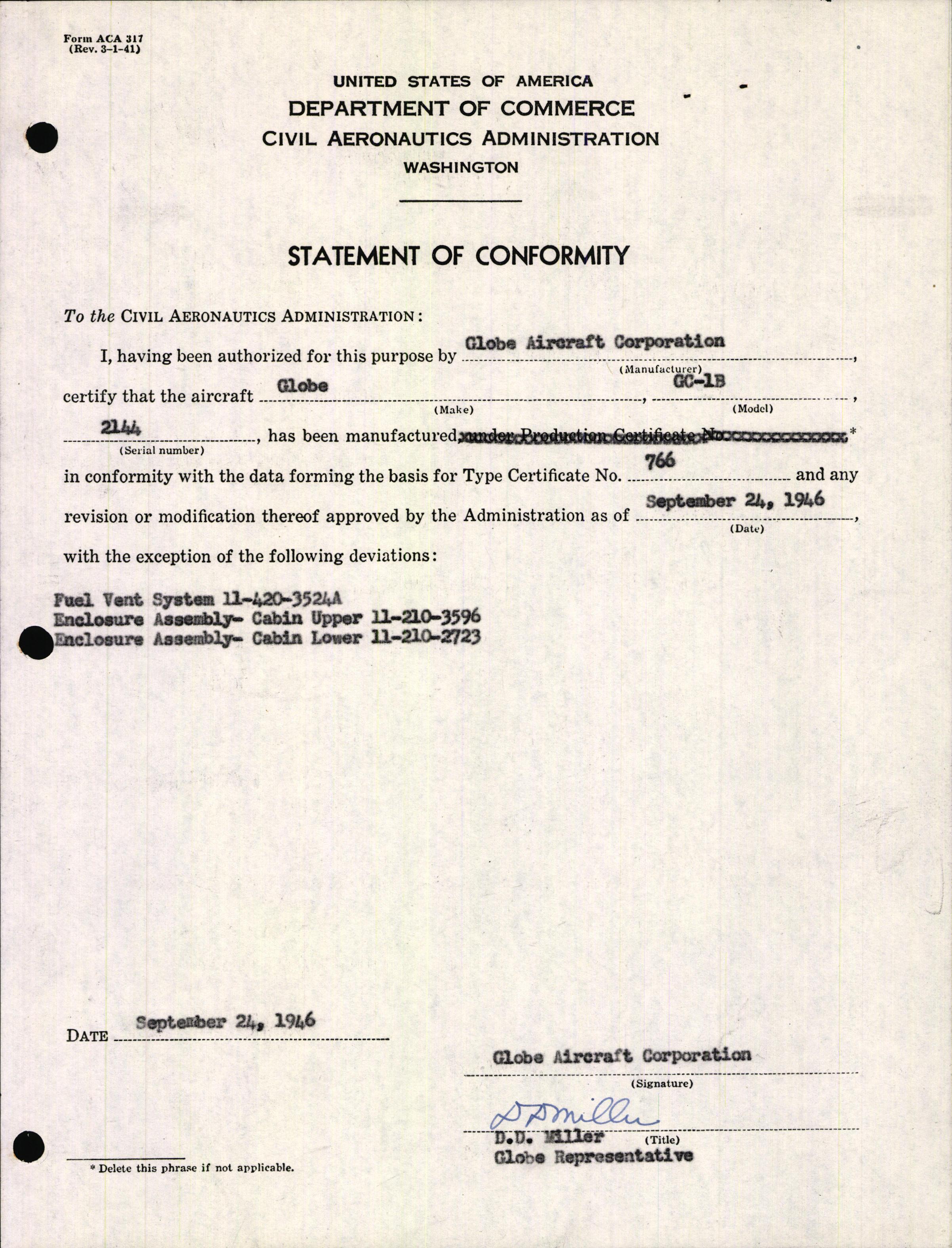 Sample page 3 from AirCorps Library document: Technical Information for Serial Number 2144