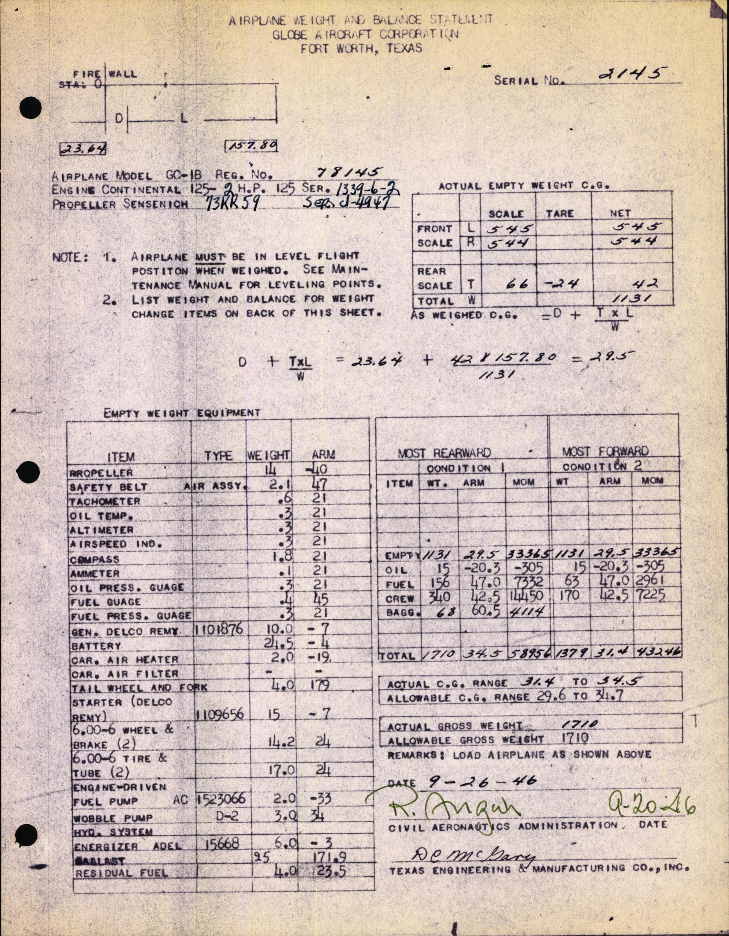 Sample page 3 from AirCorps Library document: Technical Information for Serial Number 2145