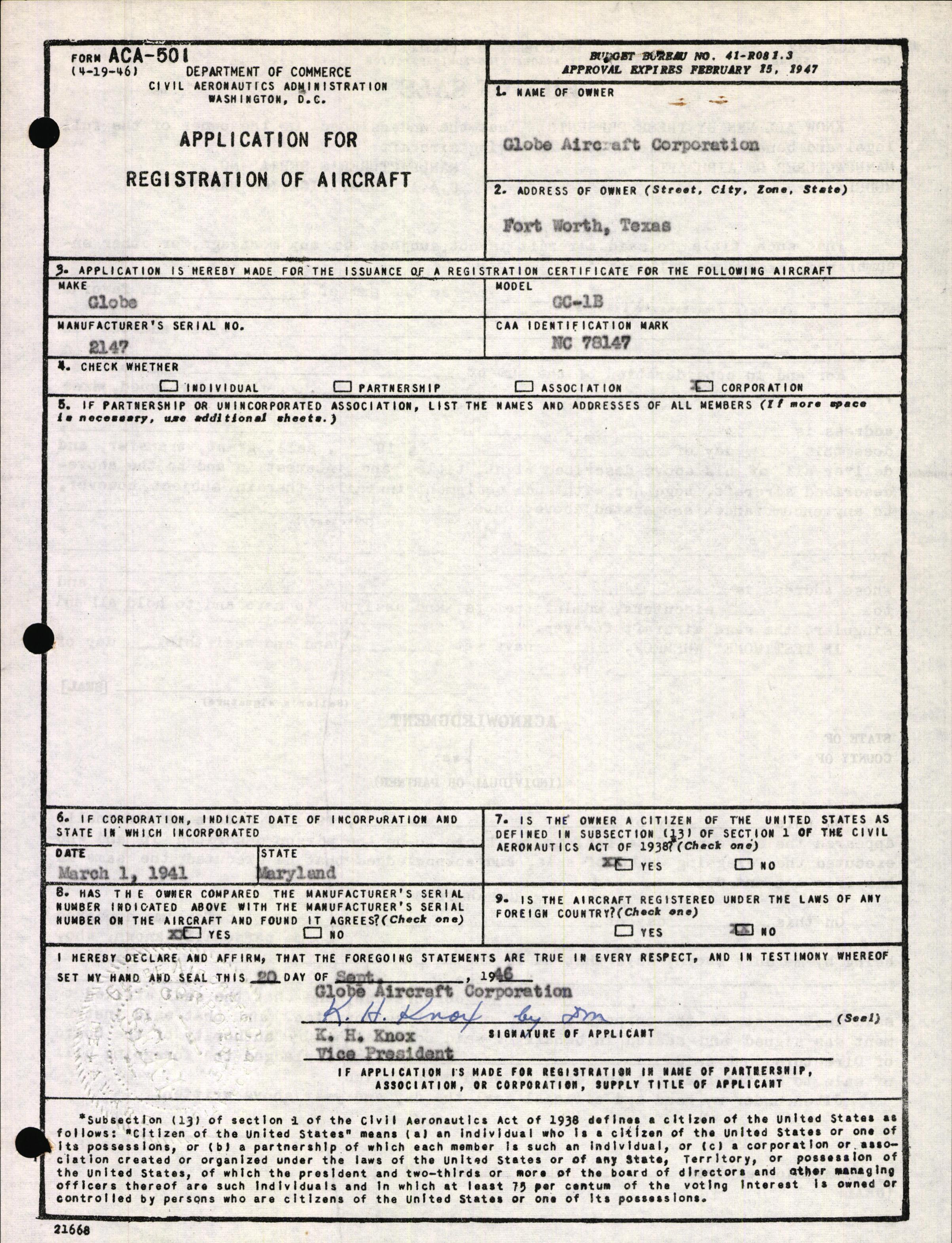 Sample page 1 from AirCorps Library document: Technical Information for Serial Number 2147