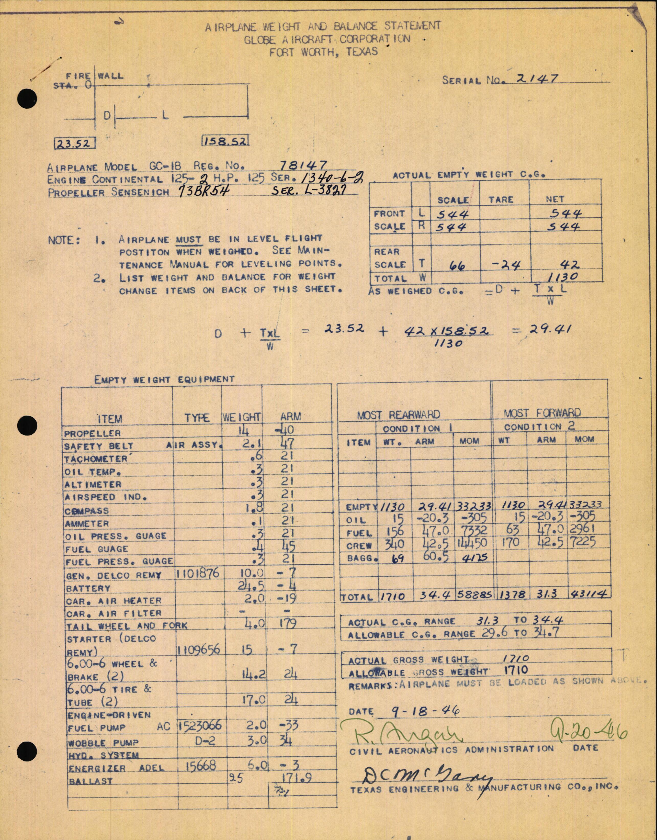 Sample page 3 from AirCorps Library document: Technical Information for Serial Number 2147