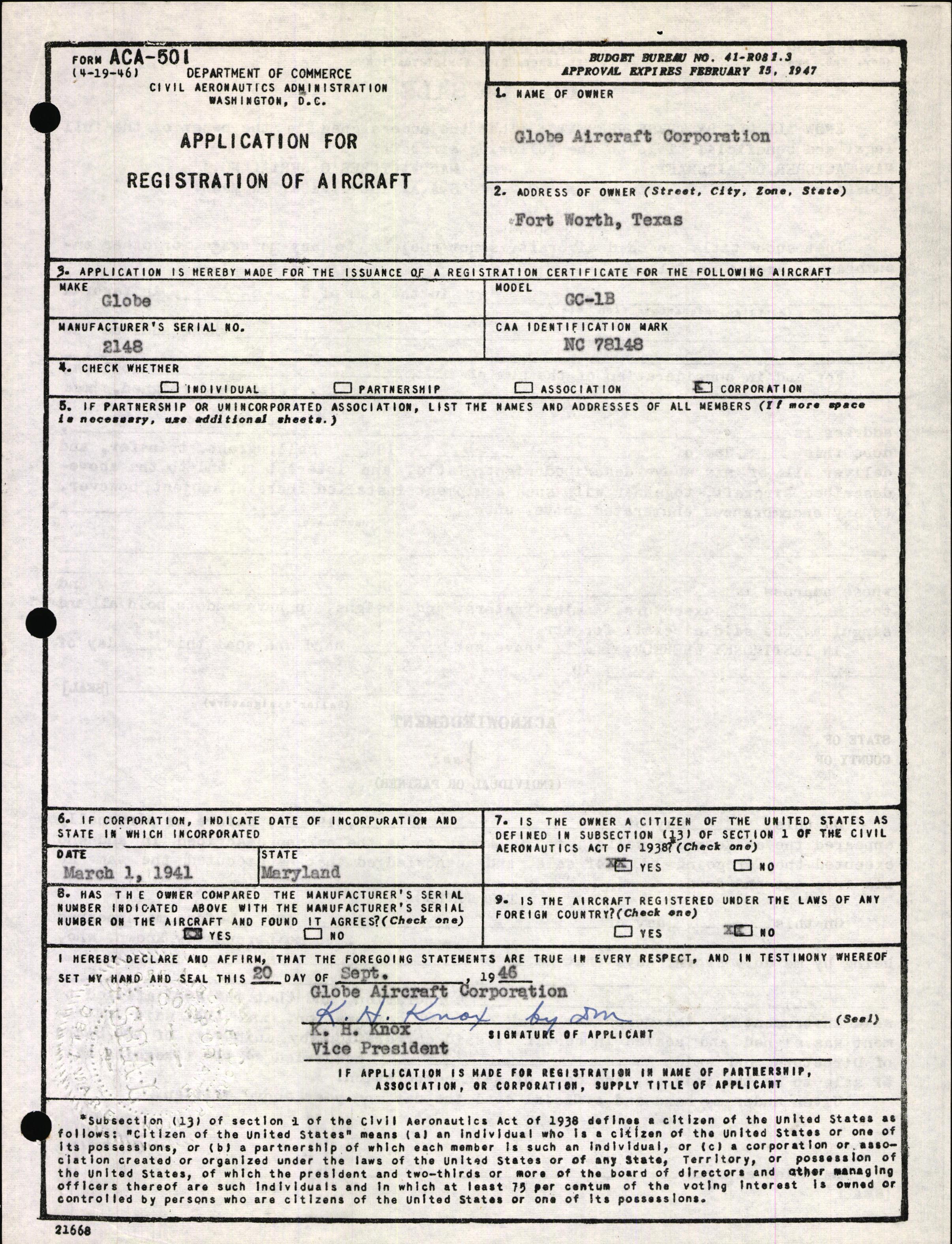 Sample page 1 from AirCorps Library document: Technical Information for Serial Number 2148