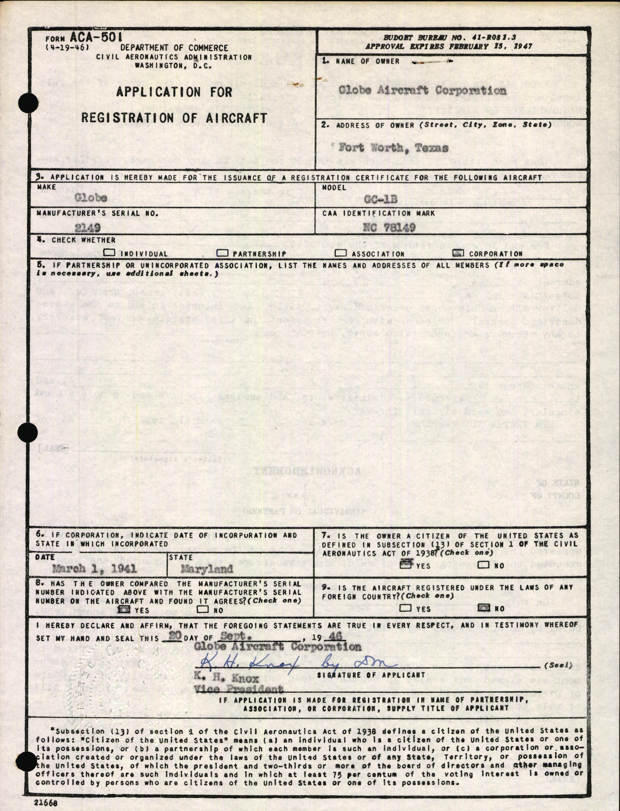 Sample page 1 from AirCorps Library document: Technical Information for Serial Number 2149