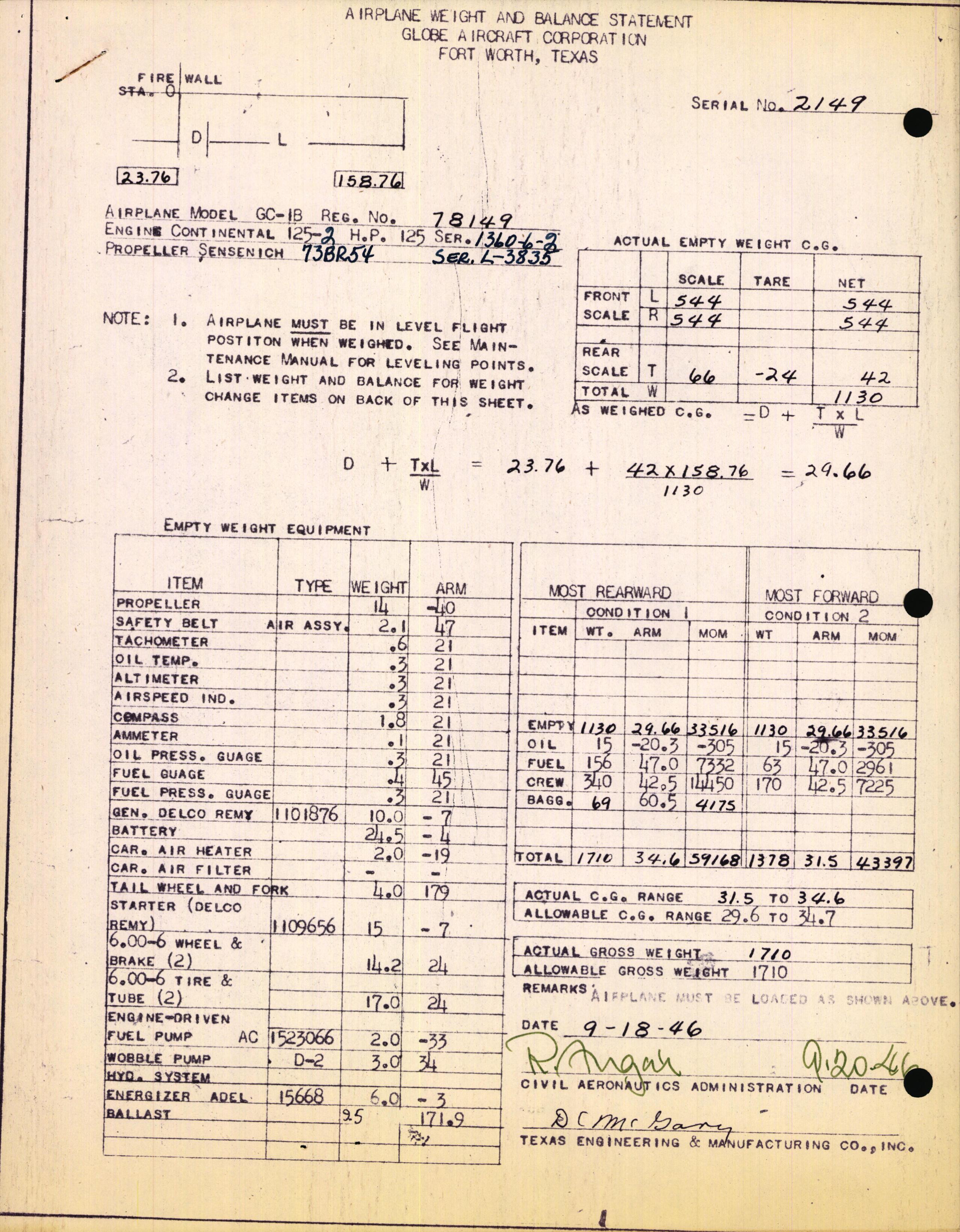 Sample page 3 from AirCorps Library document: Technical Information for Serial Number 2149