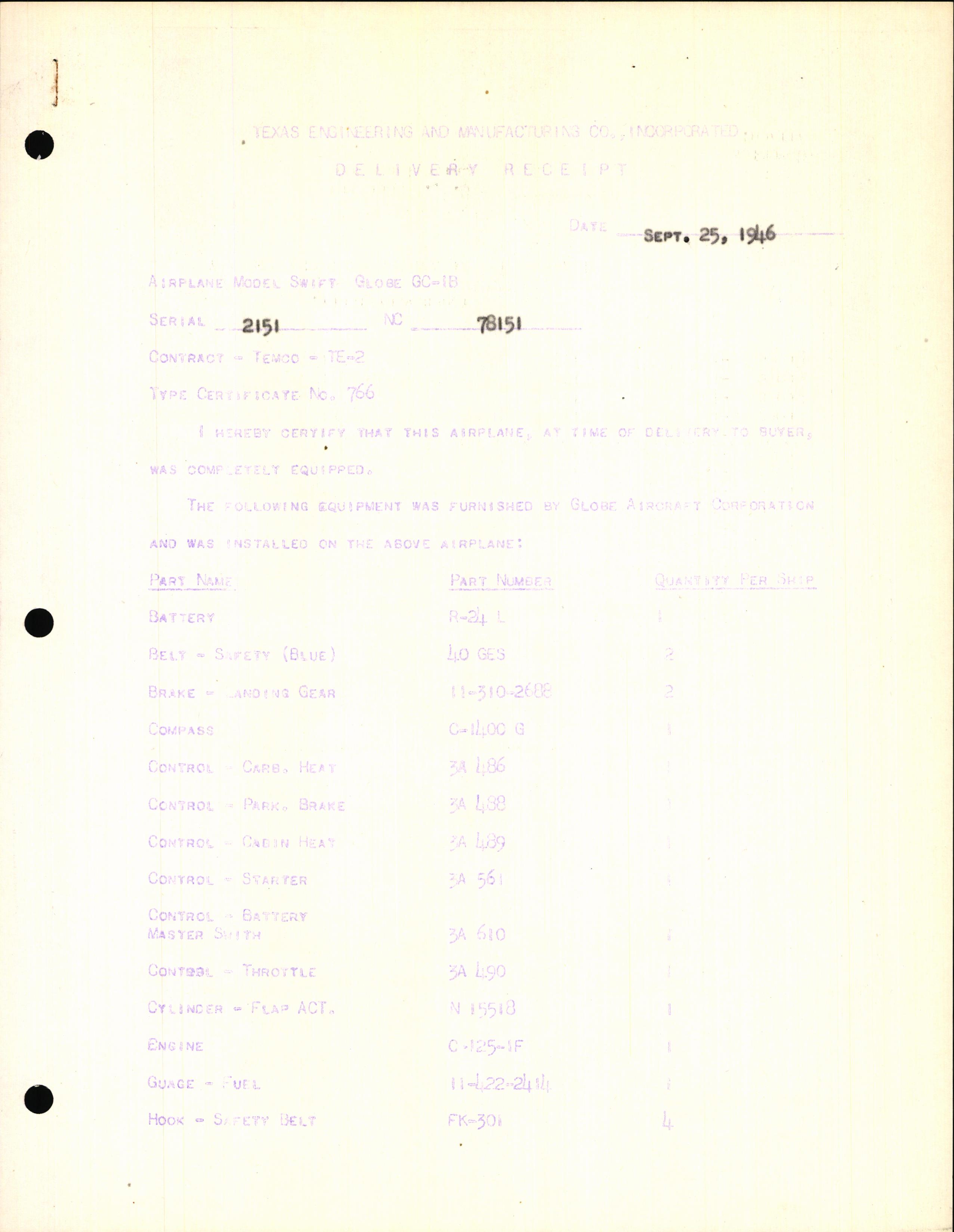 Sample page 3 from AirCorps Library document: Technical Information for Serial Number 2151