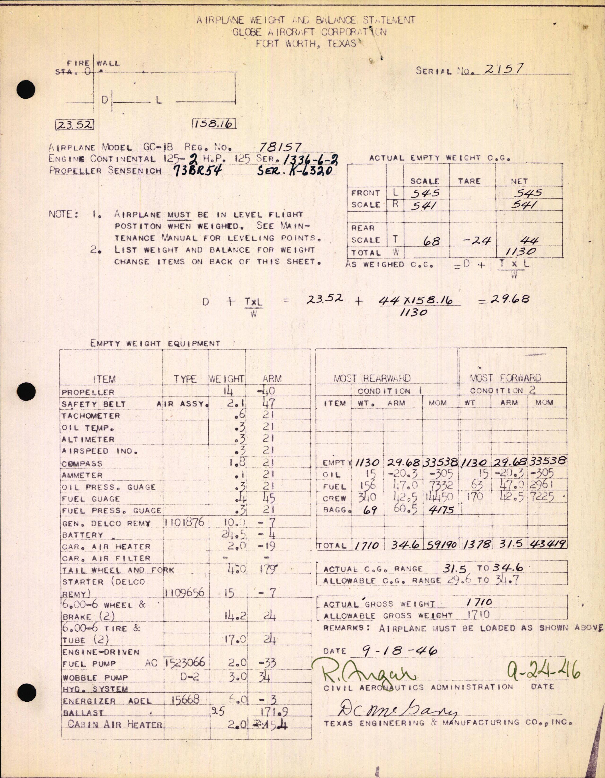Sample page 1 from AirCorps Library document: Technical Information for Serial Number 2157