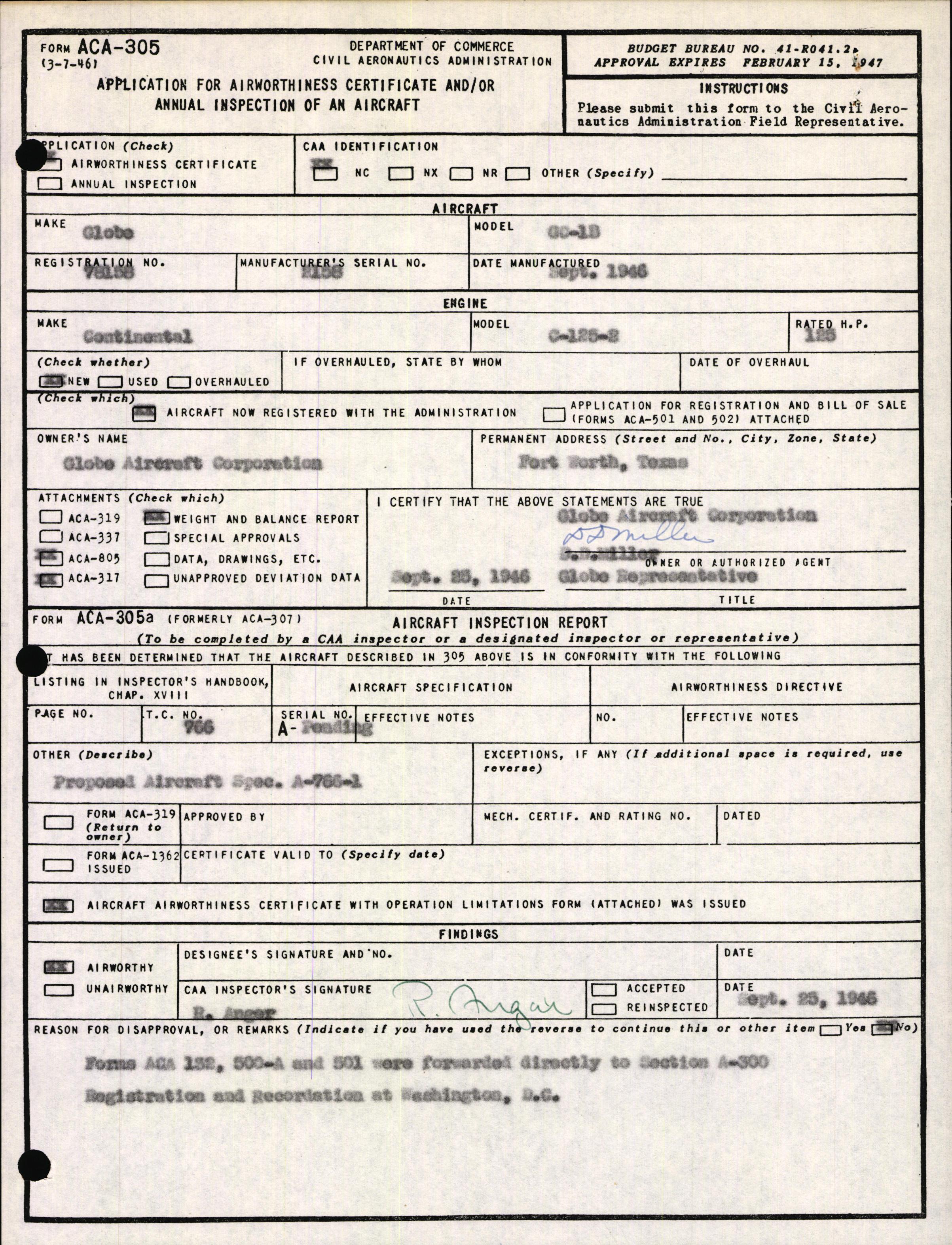 Sample page 1 from AirCorps Library document: Technical Information for Serial Number 2158