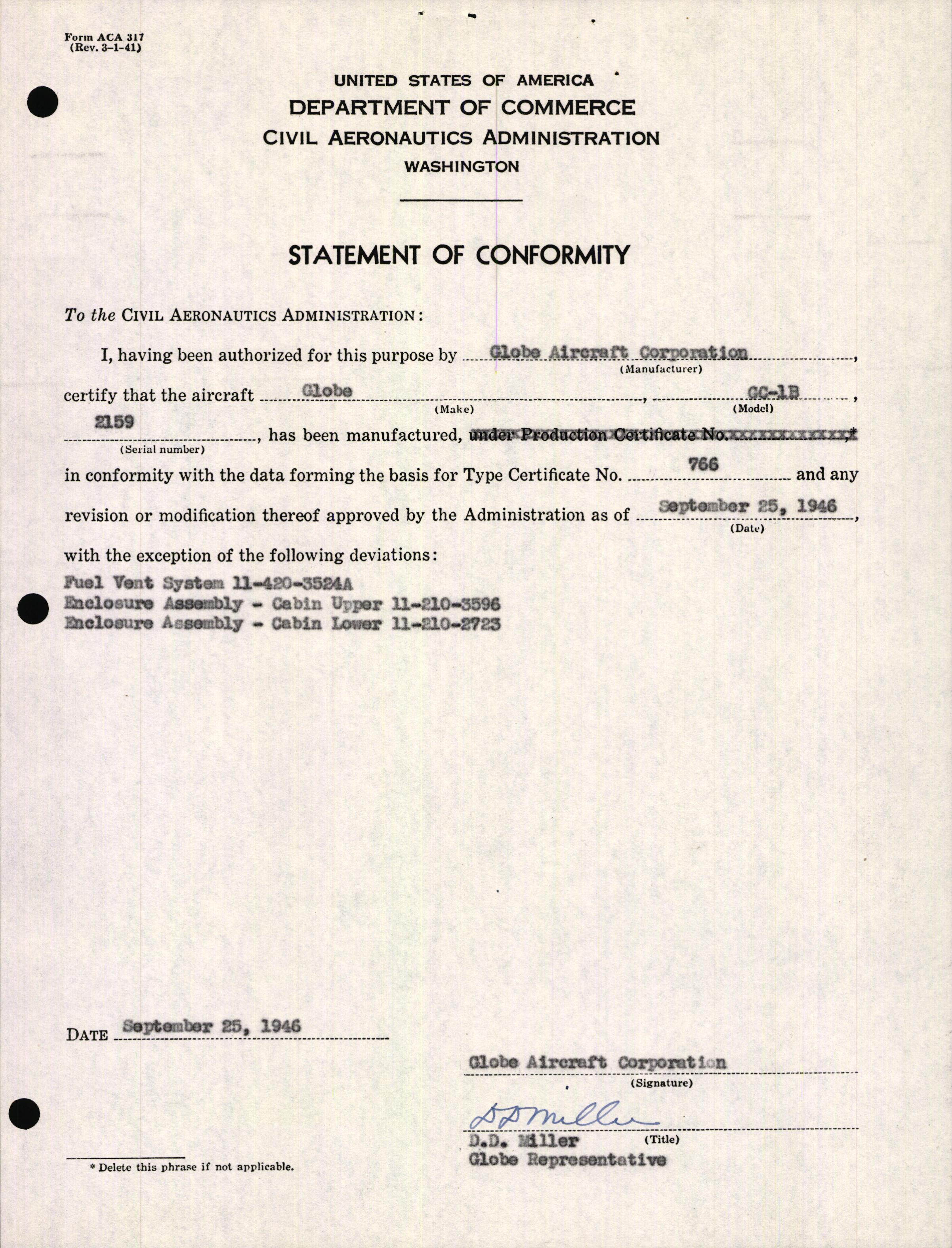 Sample page 3 from AirCorps Library document: Technical Information for Serial Number 2159