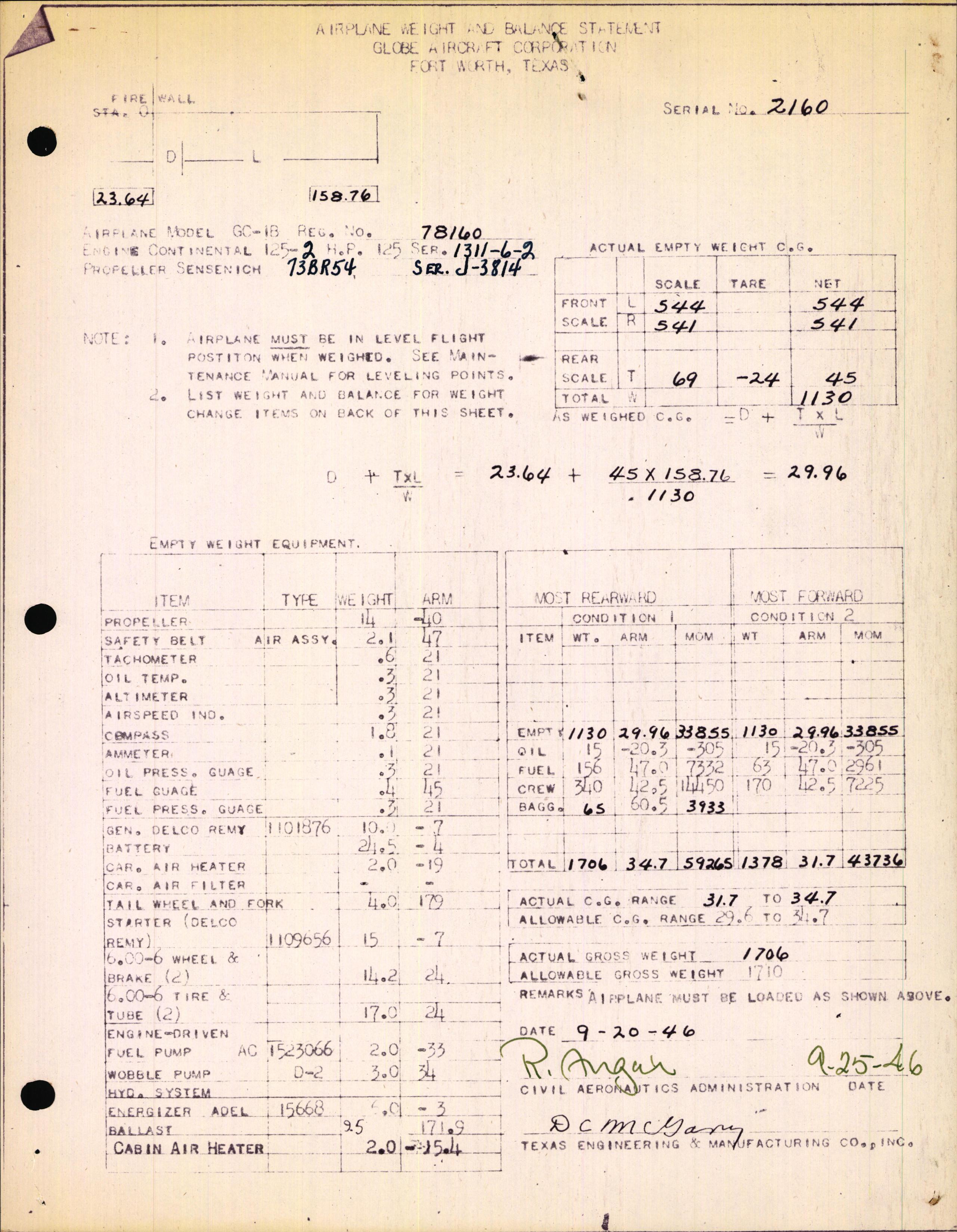Sample page 1 from AirCorps Library document: Technical Information for Serial Number 2160