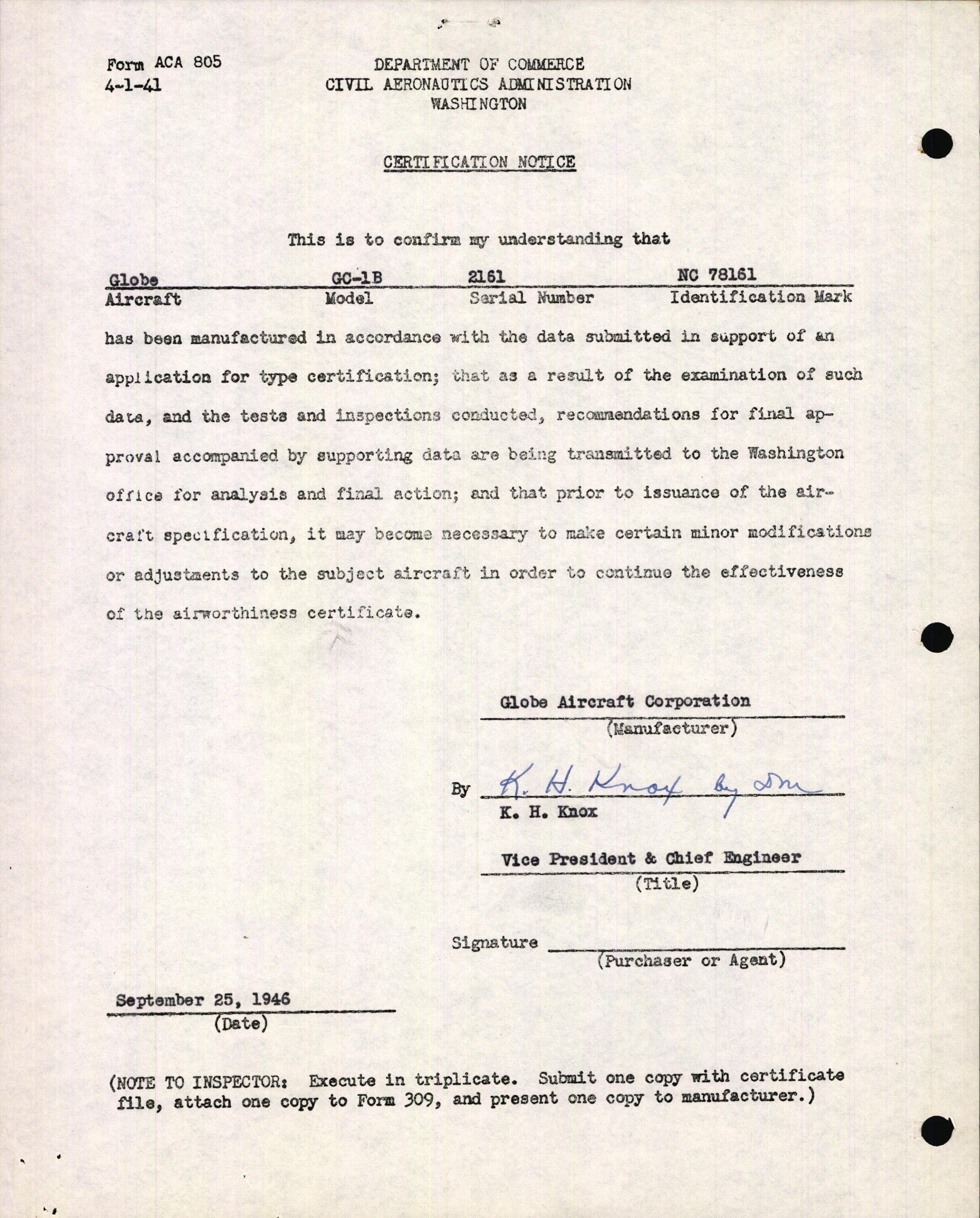 Sample page 1 from AirCorps Library document: Technical Information for Serial Number 2161