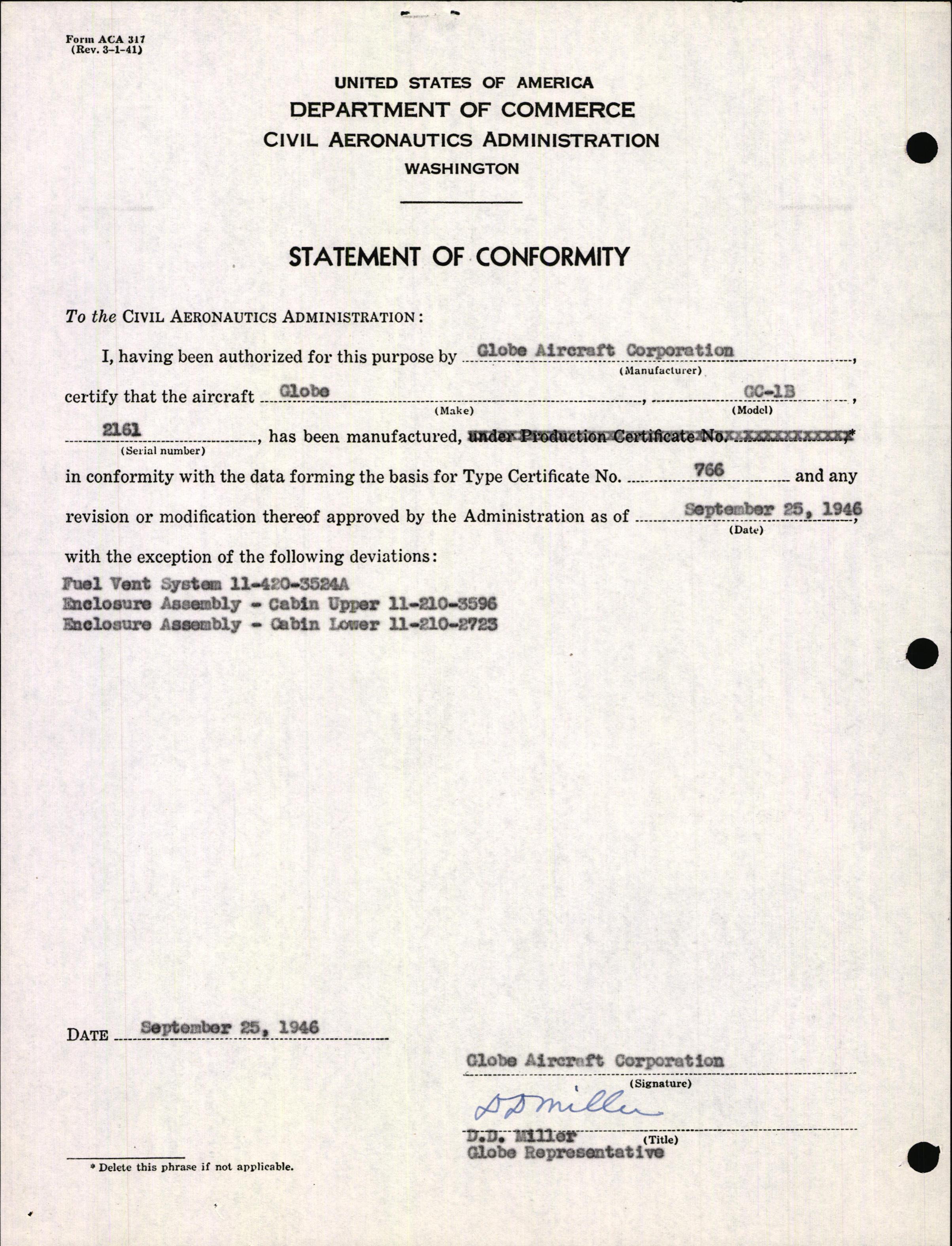 Sample page 3 from AirCorps Library document: Technical Information for Serial Number 2161