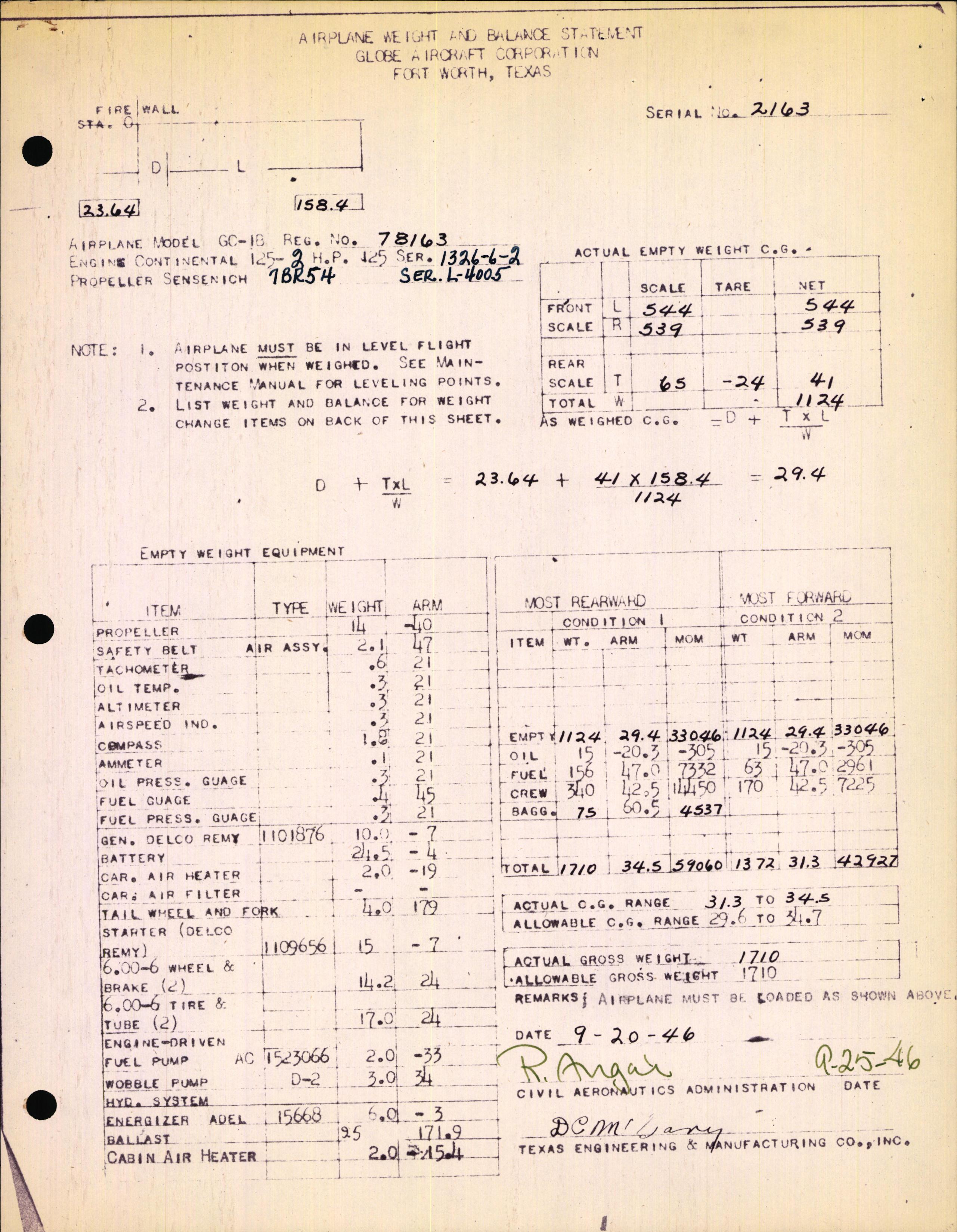 Sample page 1 from AirCorps Library document: Technical Information for Serial Number 2163
