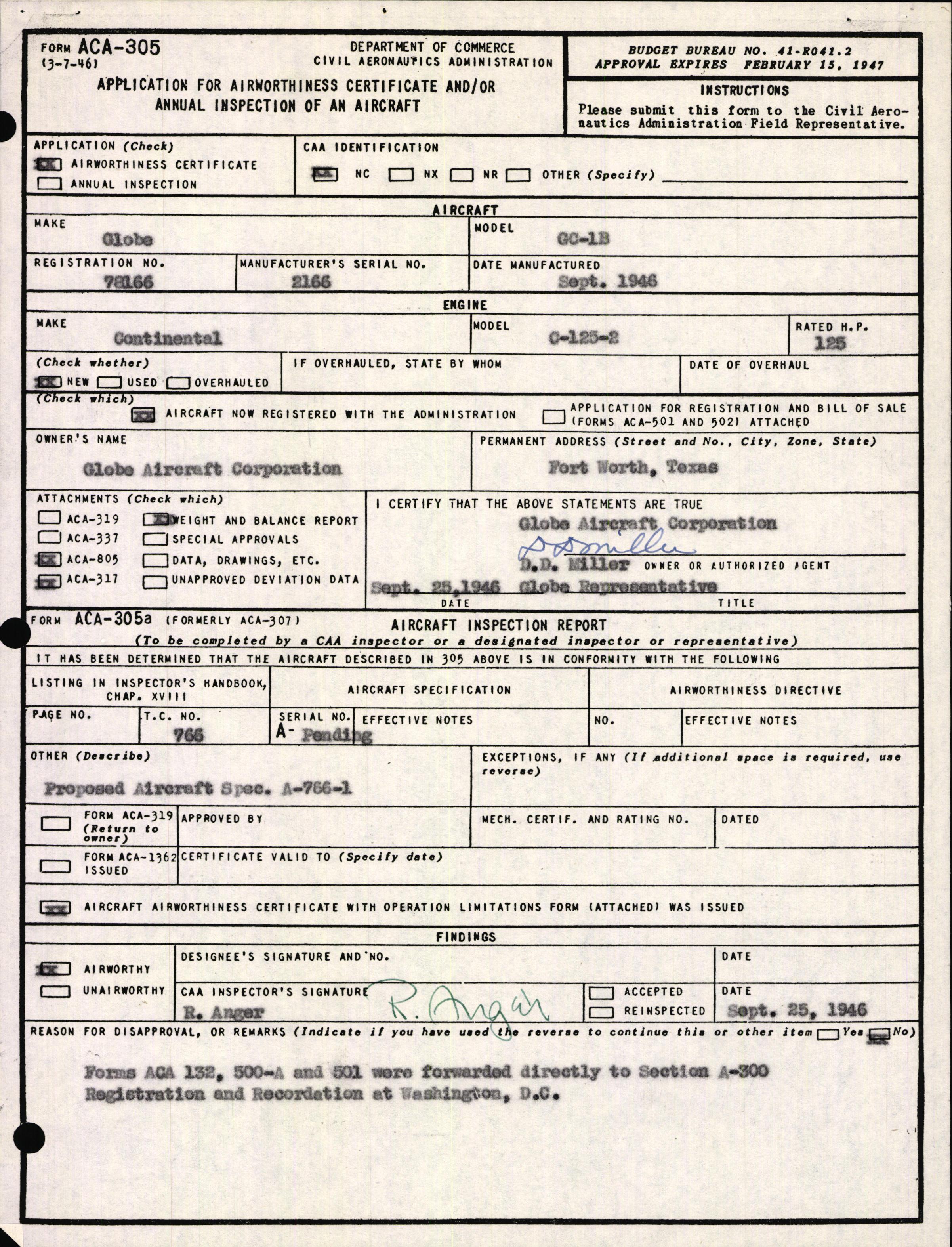 Sample page 3 from AirCorps Library document: Technical Information for Serial Number 2166