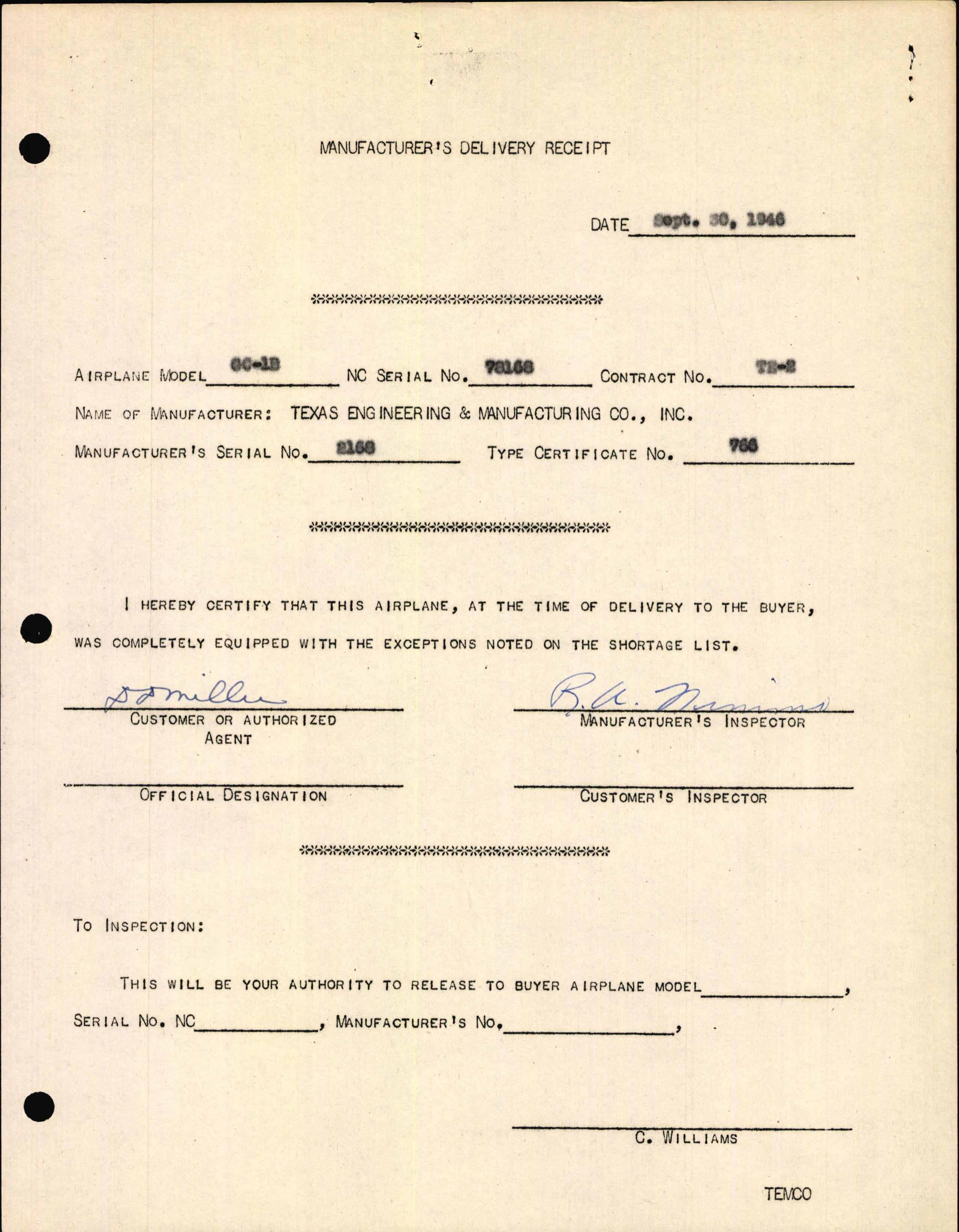 Sample page 3 from AirCorps Library document: Technical Information for Serial Number 2168