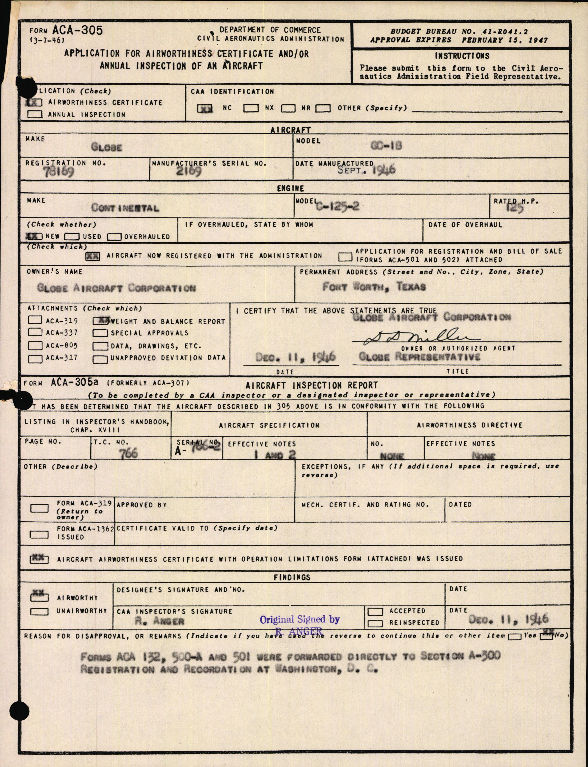 Sample page 1 from AirCorps Library document: Technical Information for Serial Number 2169